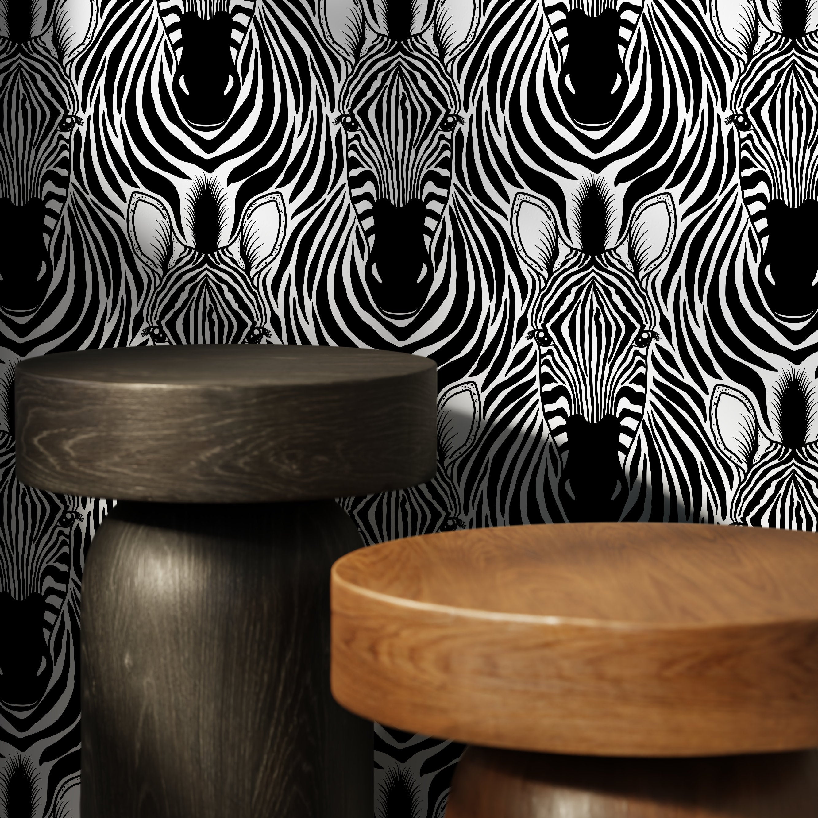 Animal Print Wallpaper With A Graphic Zebra Motif In Black And White - D948