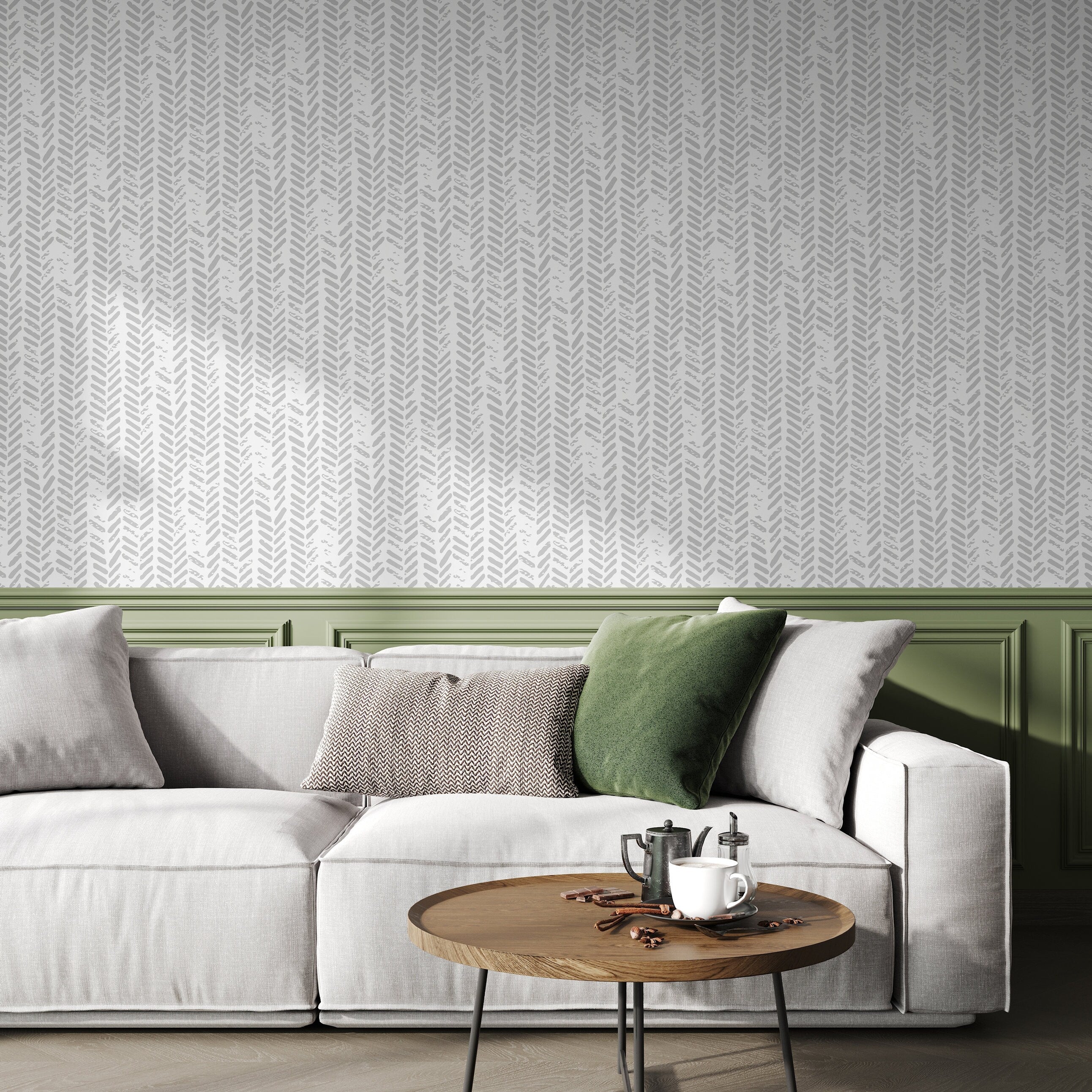 Herringbone Wallpaper With A Grunge Texture In Gray - D953