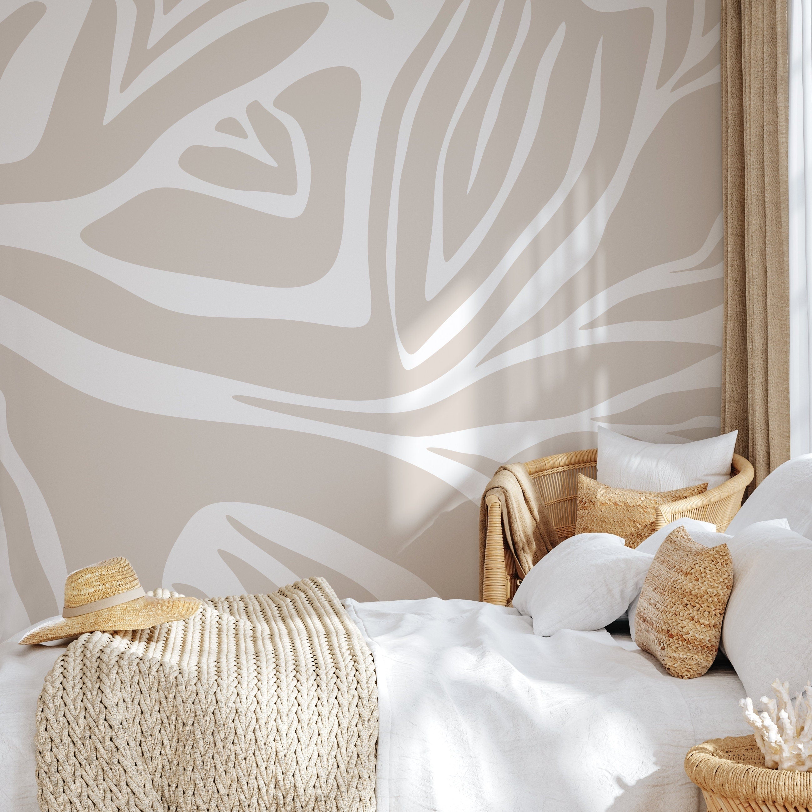 Abstract Wallpaper With Bold Organic Shapes In Neutral Beige - D695