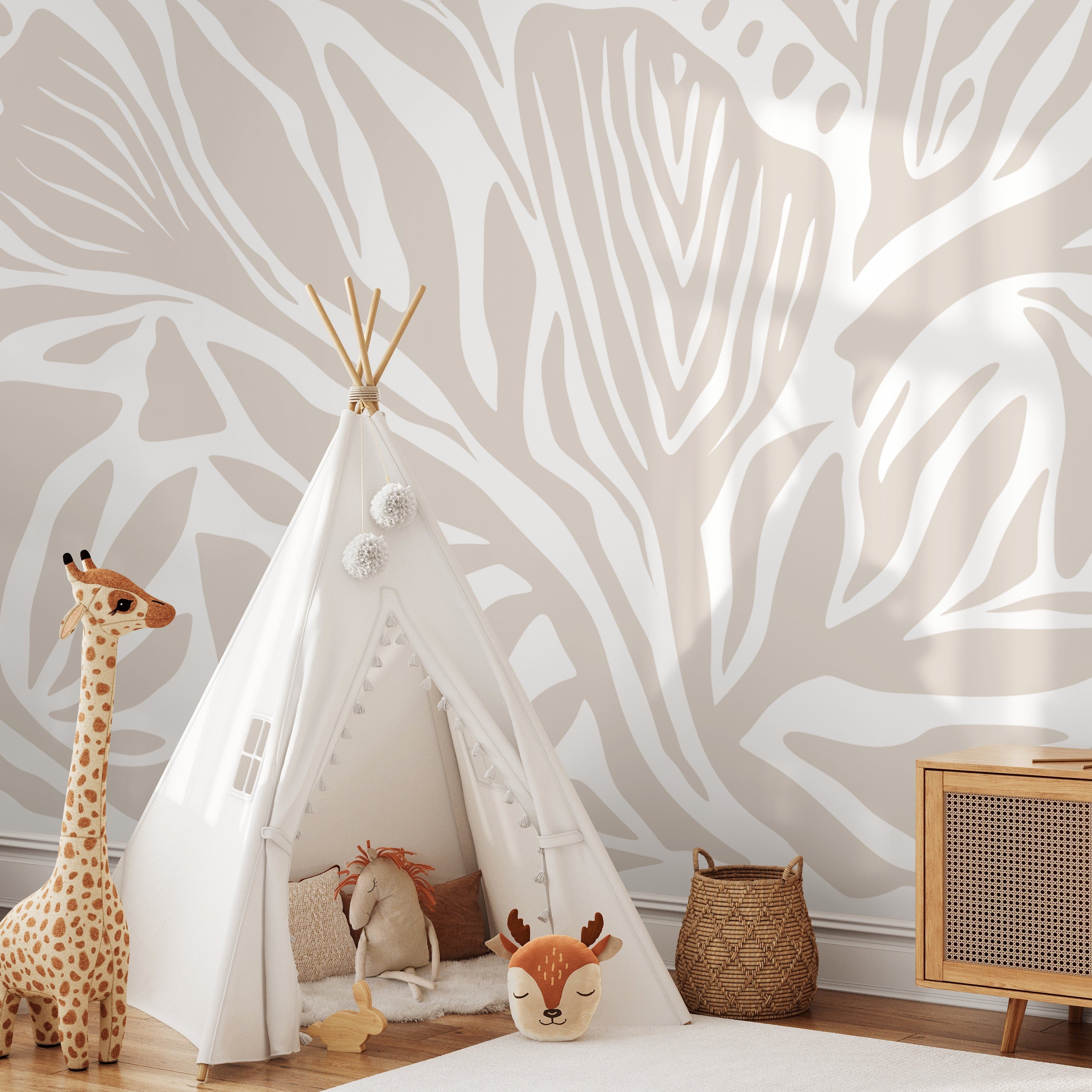 Abstract Wallpaper With Bold Organic Shapes In Neutral Beige - D695