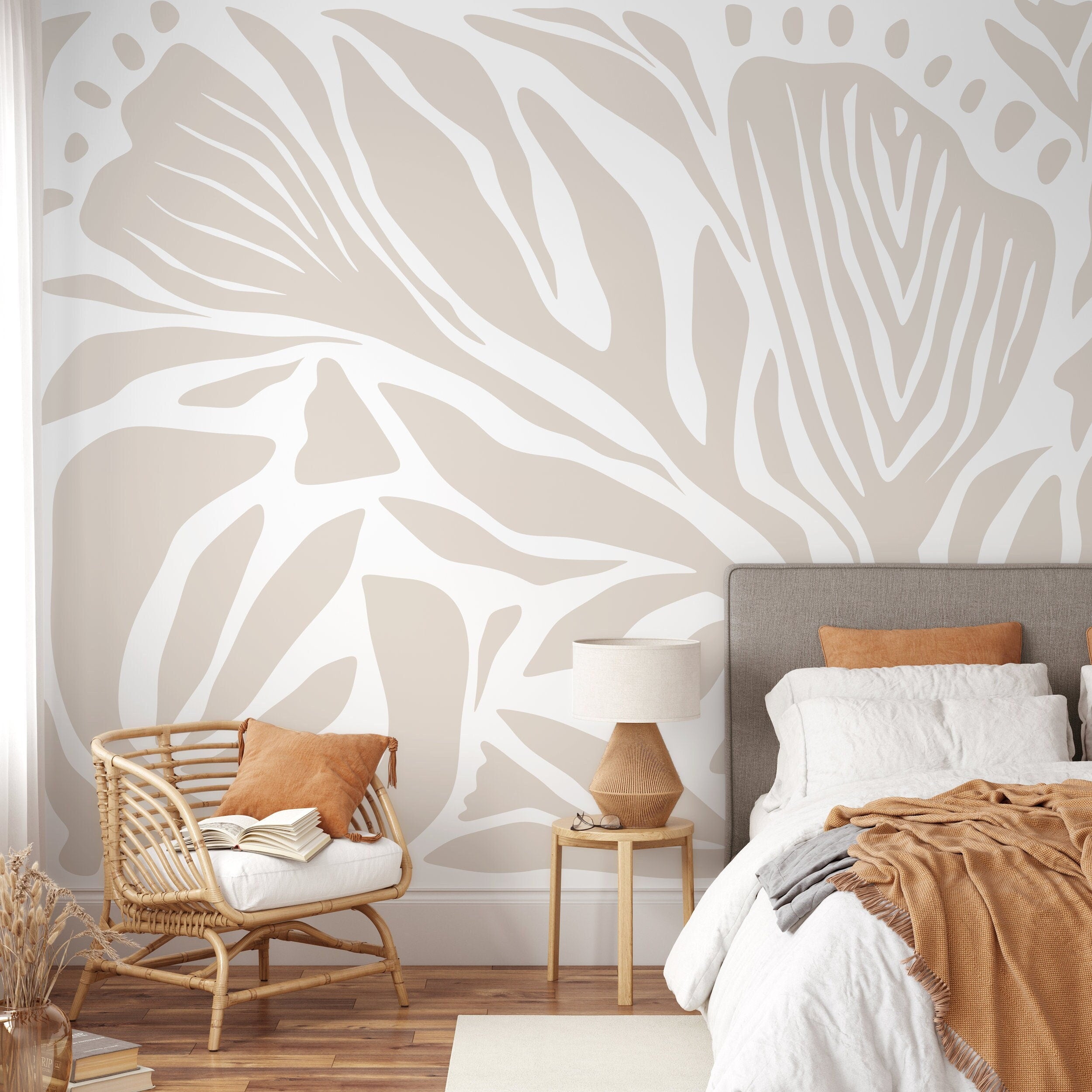 Abstract Wallpaper With Bold Organic Shapes In Neutral Beige - D695