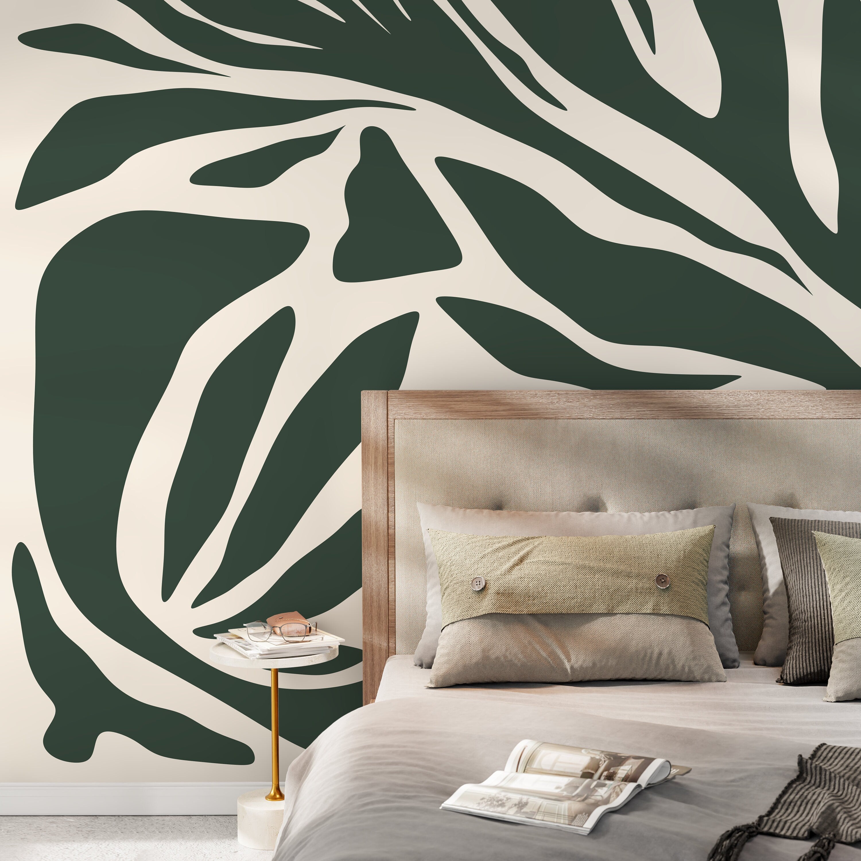 Abstract Wallpaper With Bold Zebra Stripes In Dark Green And Cream - D696