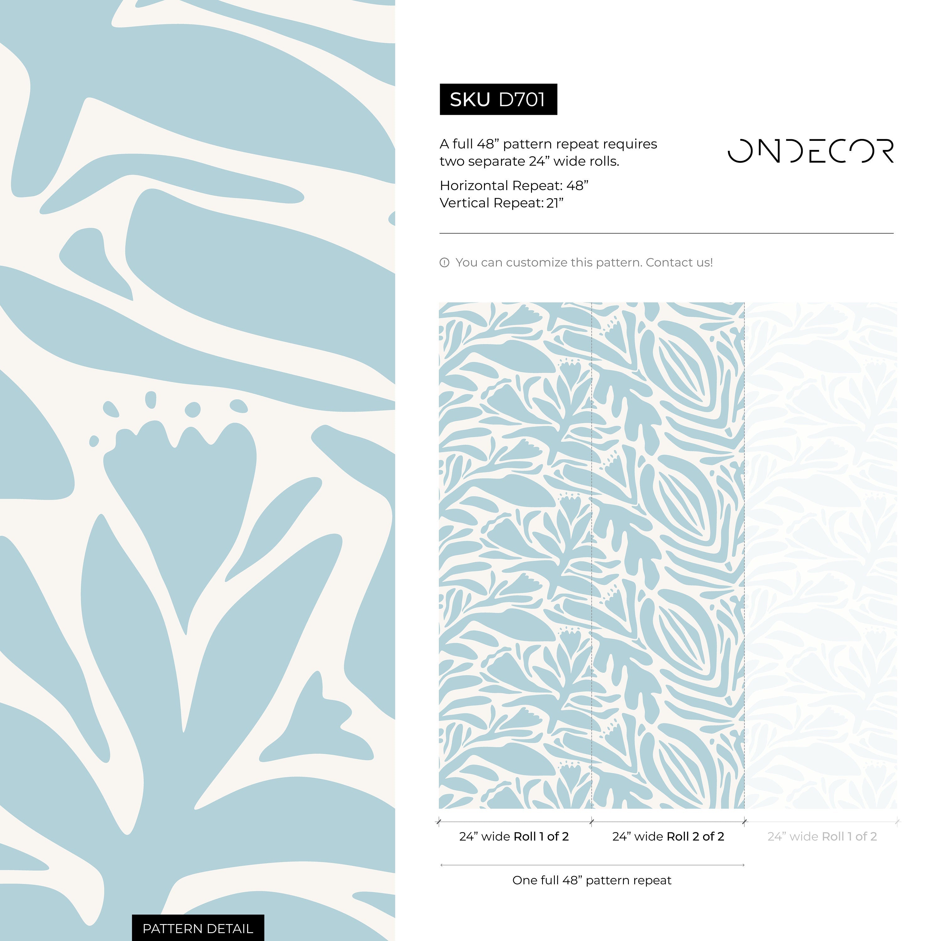 Abstract Floral Wallpaper Featuring Bold Botanical Cutouts In Light Blue - D701