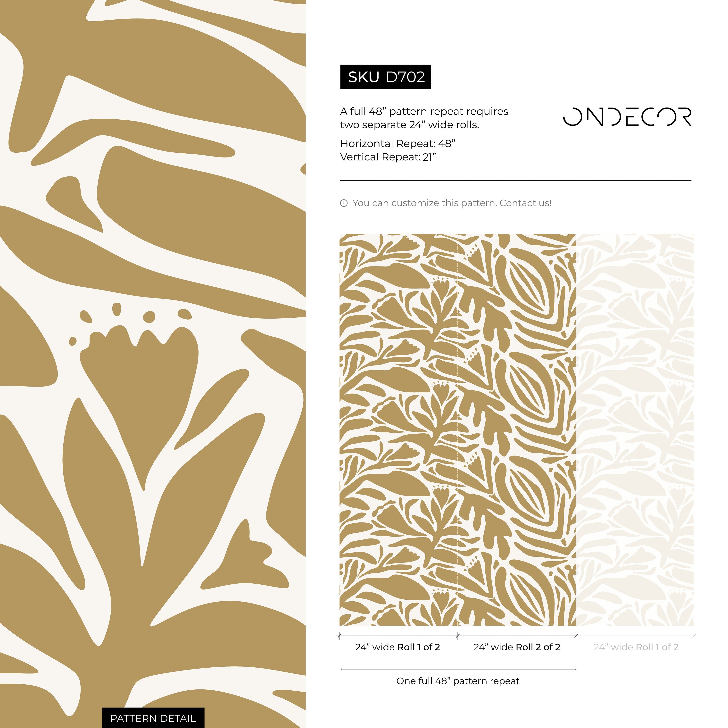 Abstract Wallpaper Featuring Stylized Botanicals In Mustard And Off-white - D702