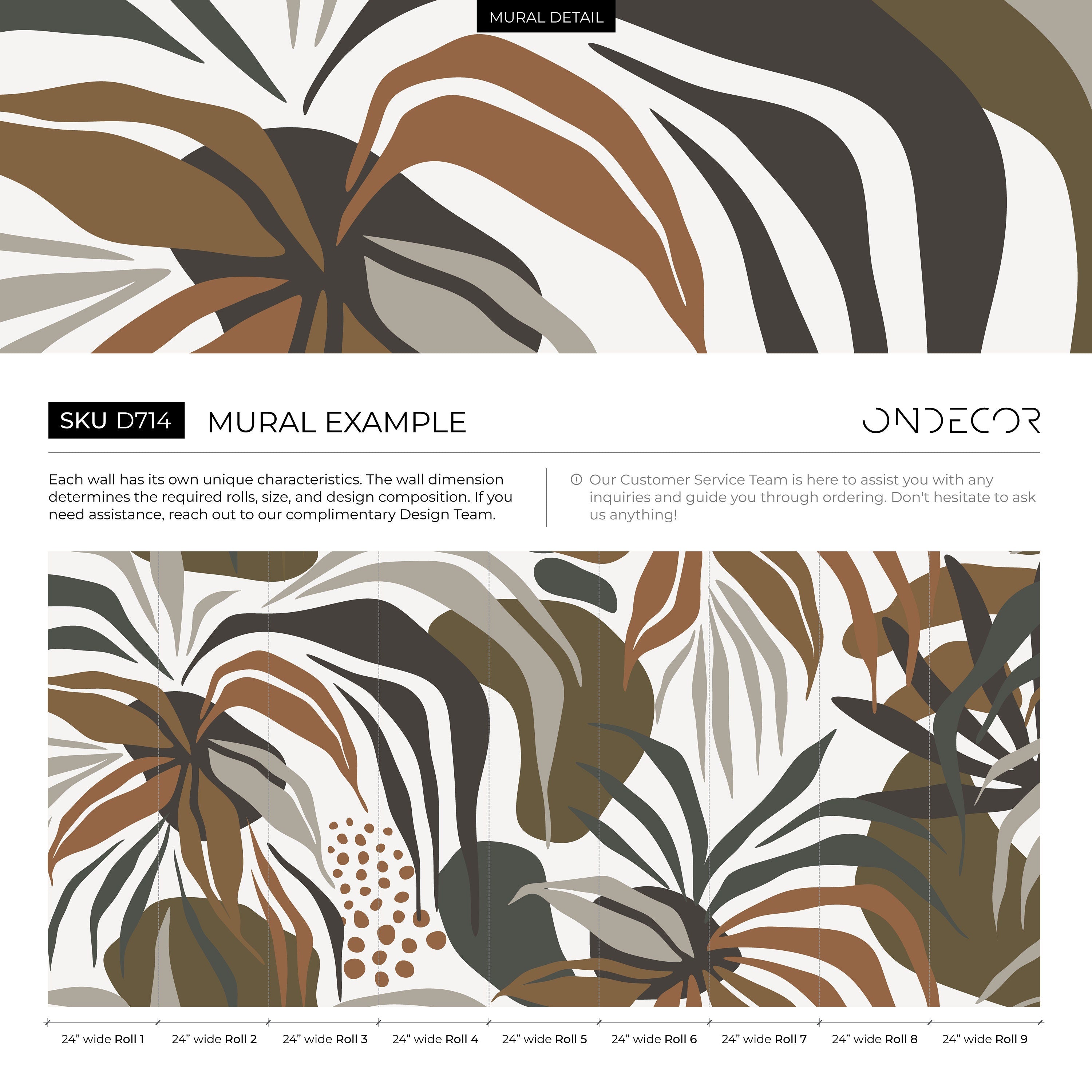 Botanical Wallpaper With Abstract Tropical Leaves In Brown, Green, And Gray - D714