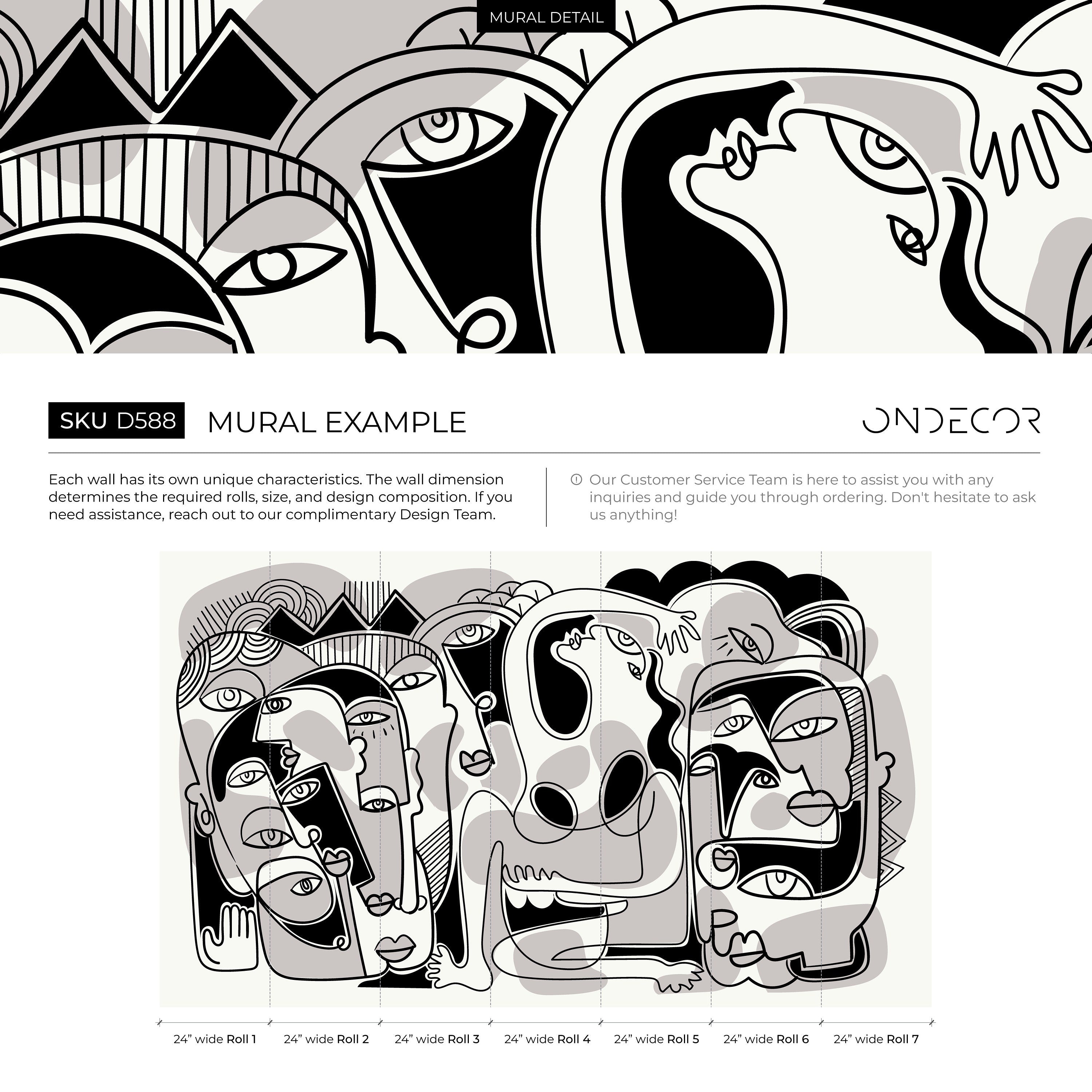 Abstract Wallpaper With Cubist Style Faces In Black And Grey - D588