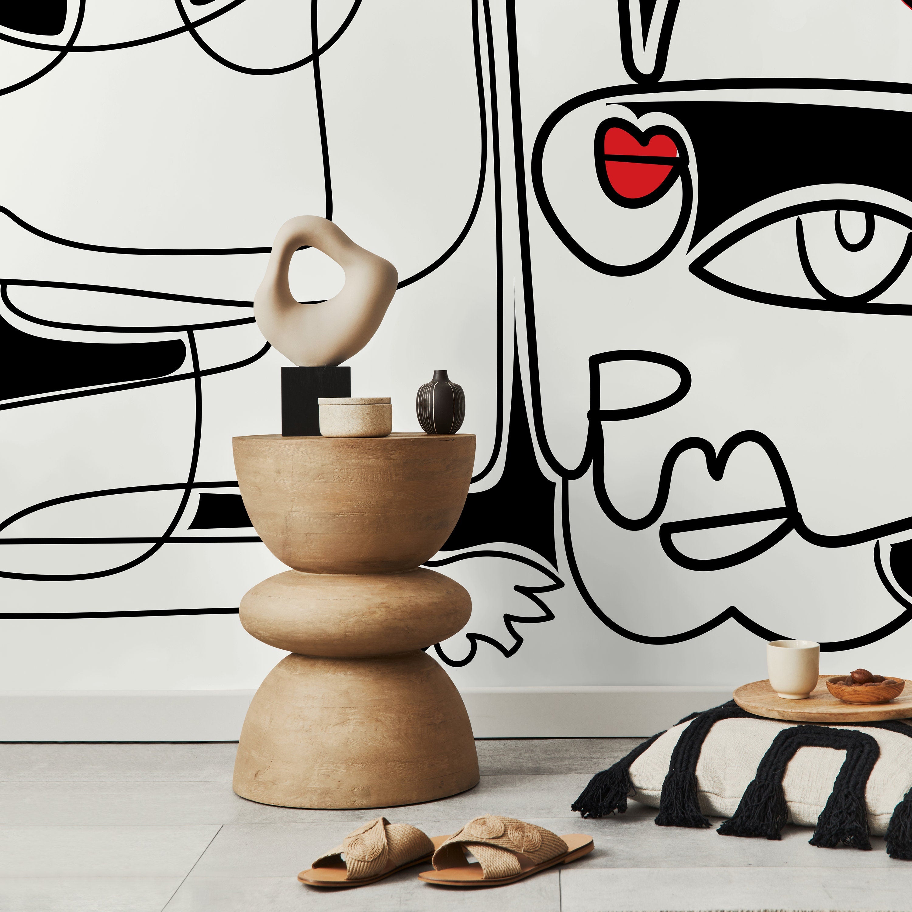 Abstract Wallpaper Inspired By Picasso Faces In Black And Red - D589