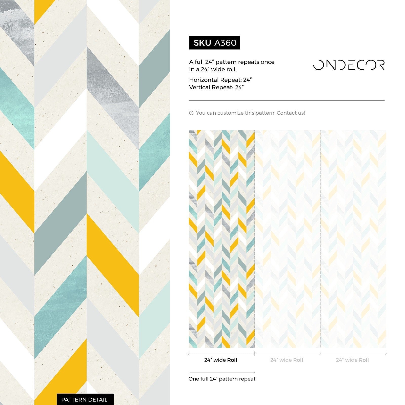 Geometric Wallpaper With A Modern Herringbone Motif In Yellow, Teal, And Grey - A360
