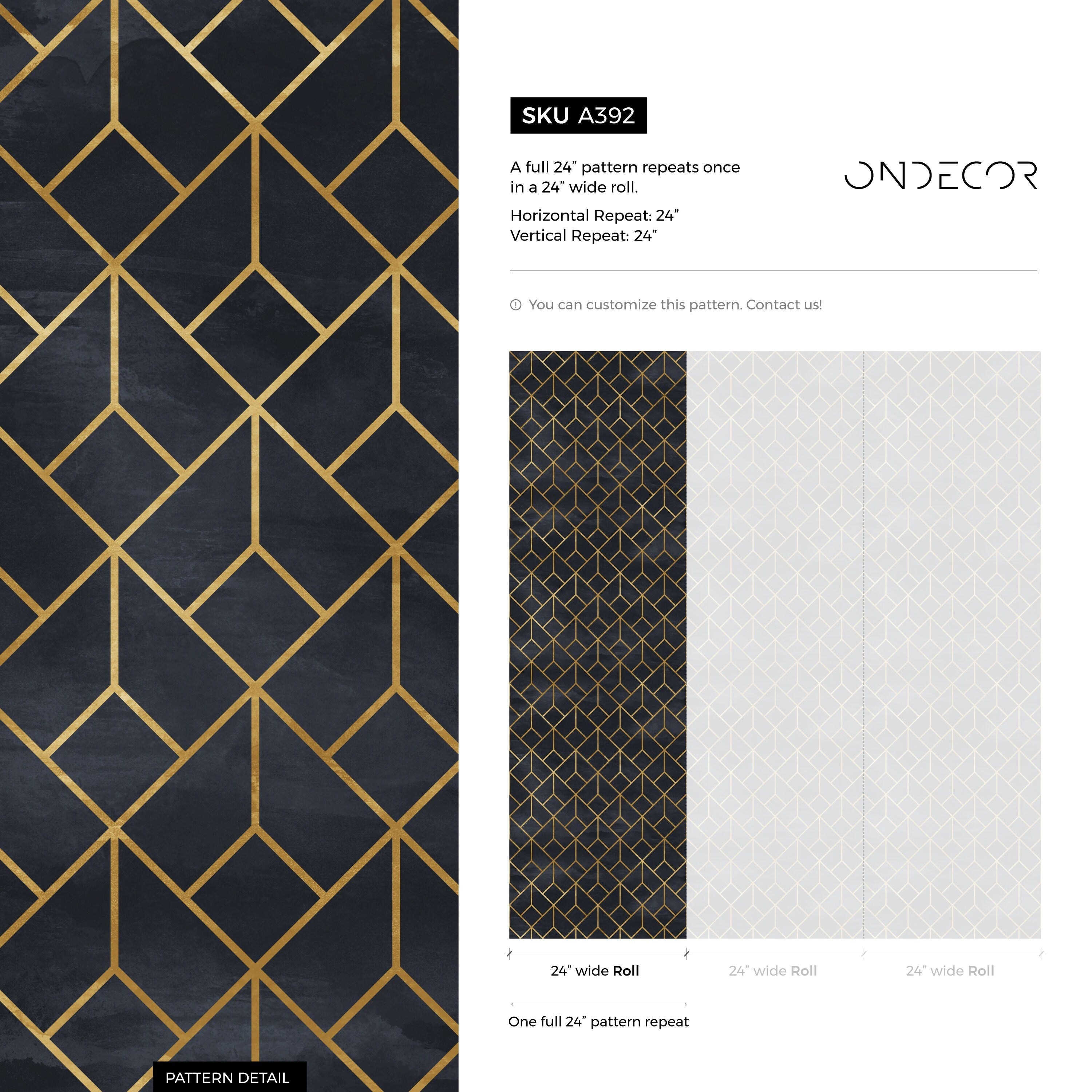 Art Deco Wallpaper With An Interlocking Line Motif In Black And Gold - A392