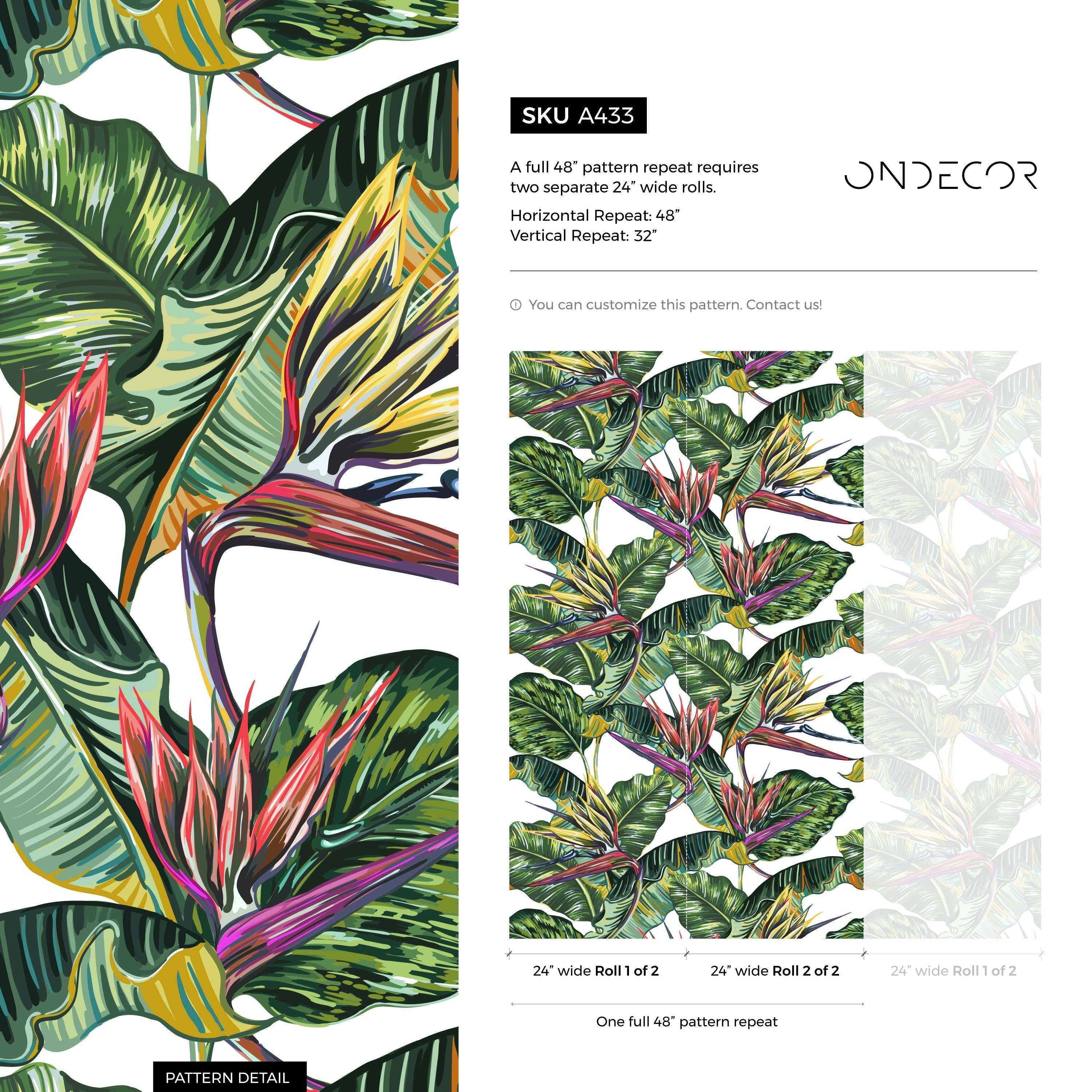 Tropical Wallpaper With Bird Of Paradise Flowers In Green, Red, And Purple - A433