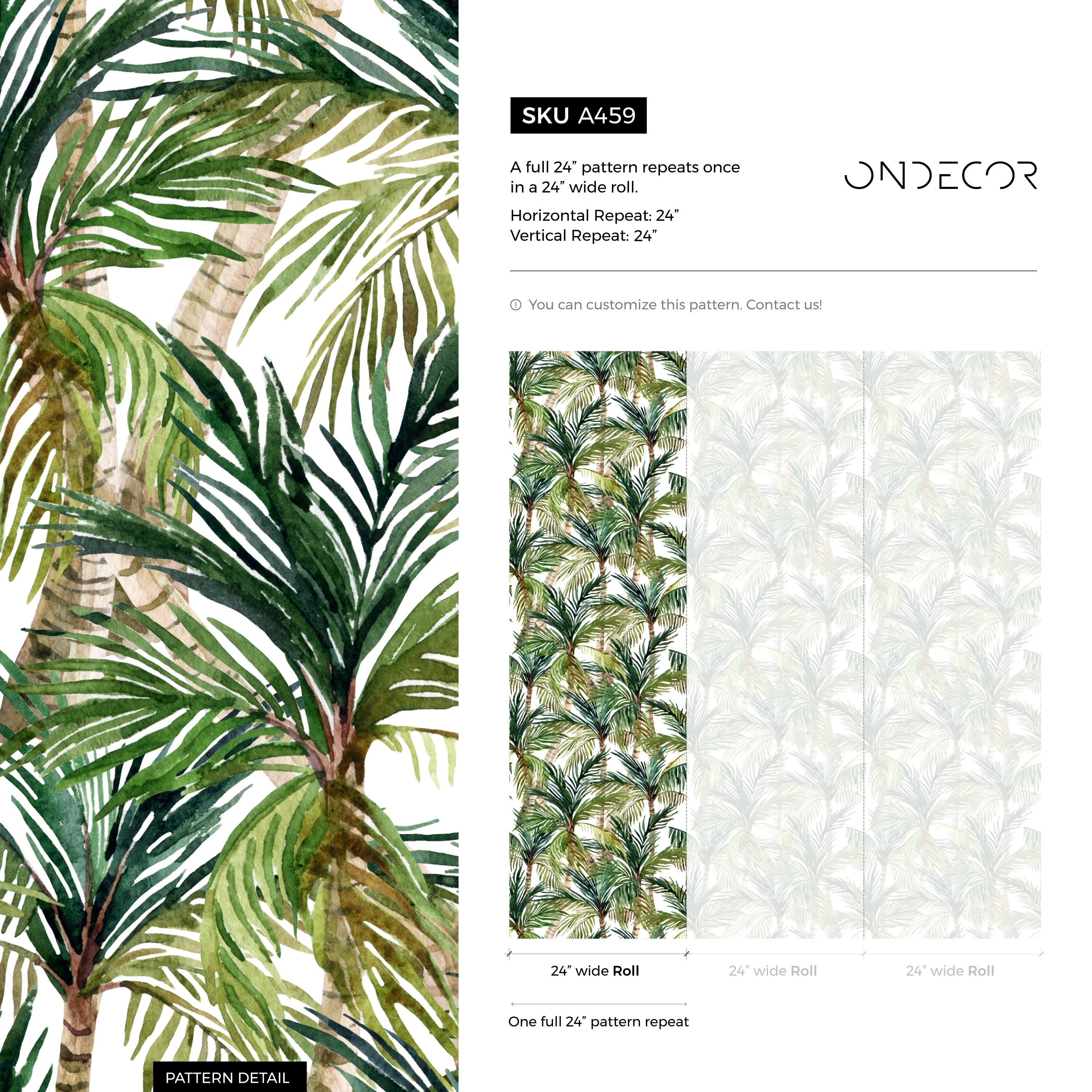 Tropical Wallpaper With A Watercolor Palm Tree Motif In Green And Brown - A459