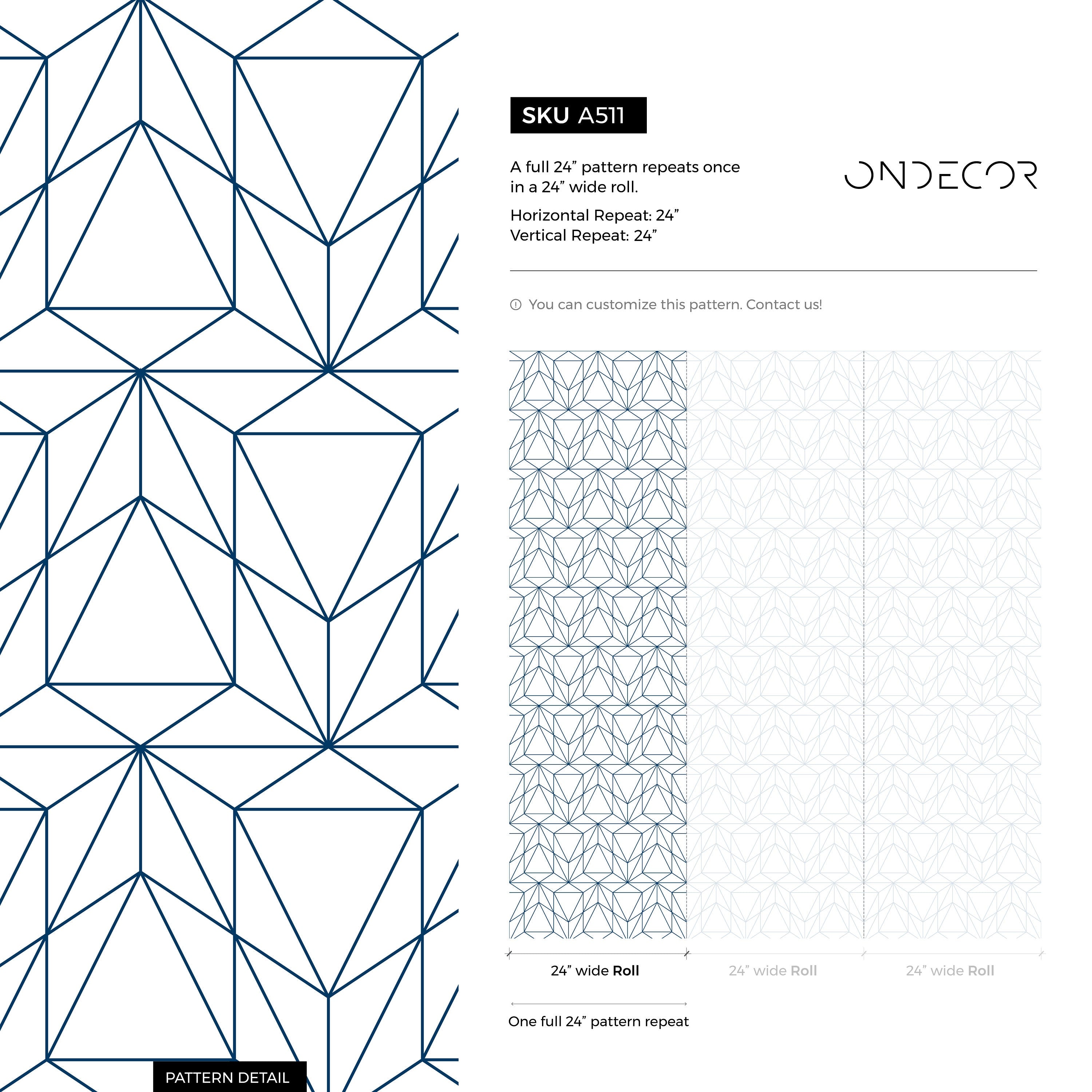 Geometric Wallpaper With A Prismatic Line Motif In Navy Blue - A511