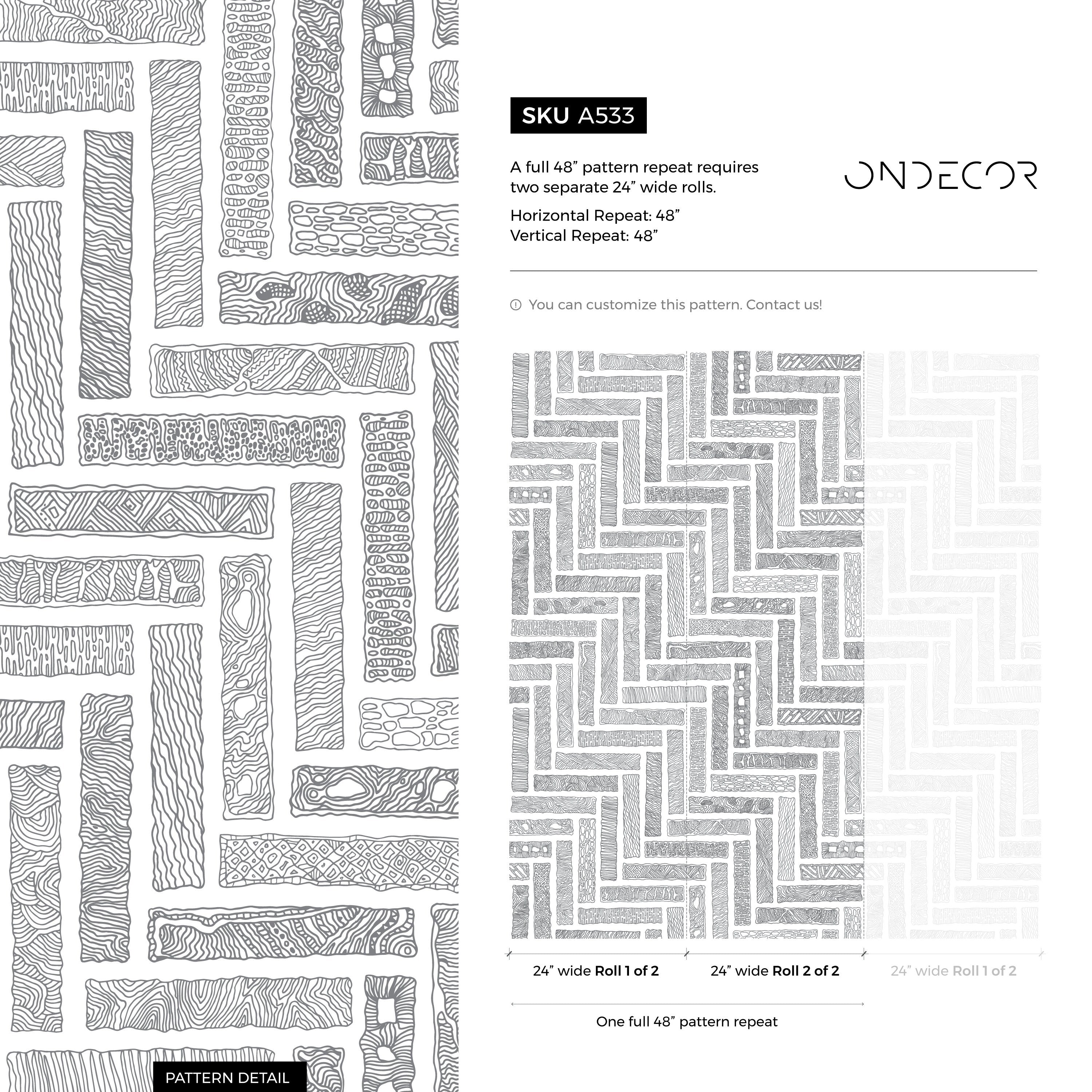 Abstract Wallpaper With Hand-drawn Textured Blocks In Black And White - A533