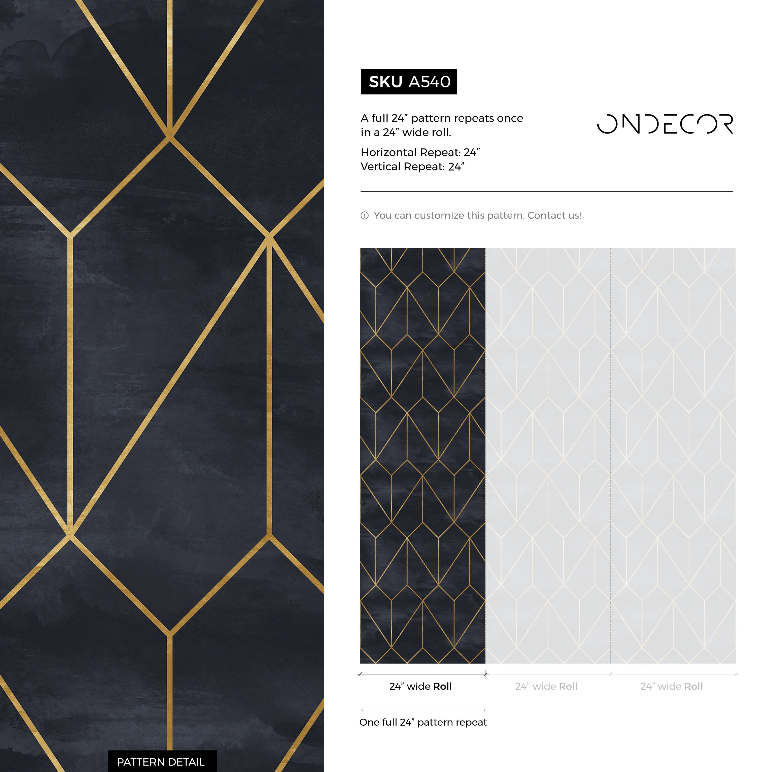Geometric Wallpaper With Art Deco Lines In Dark Blue And Gold - A540