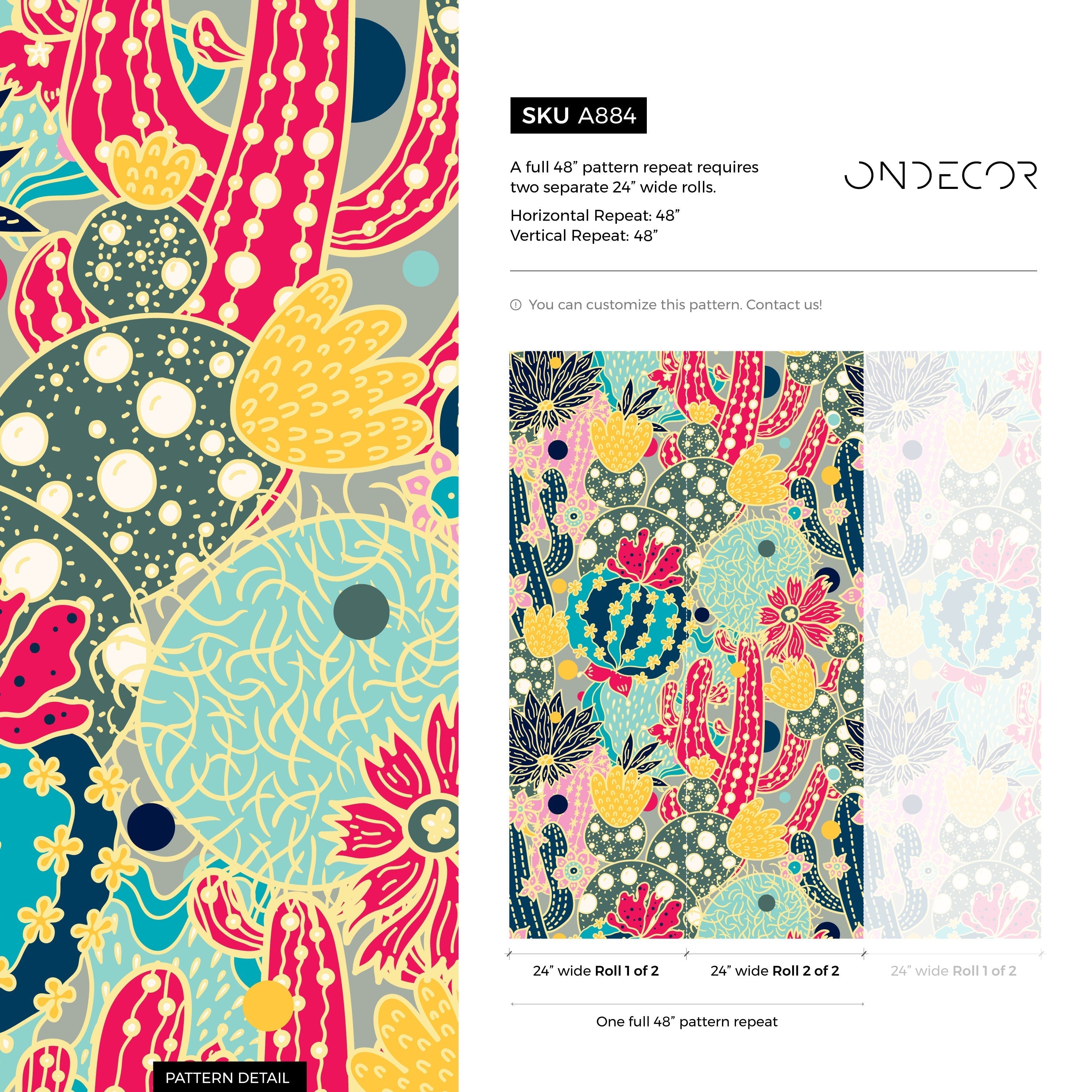 Contemporary Wallpaper Featuring A Bold Cactus Motif In Pink, Blue, And Yellow - A884