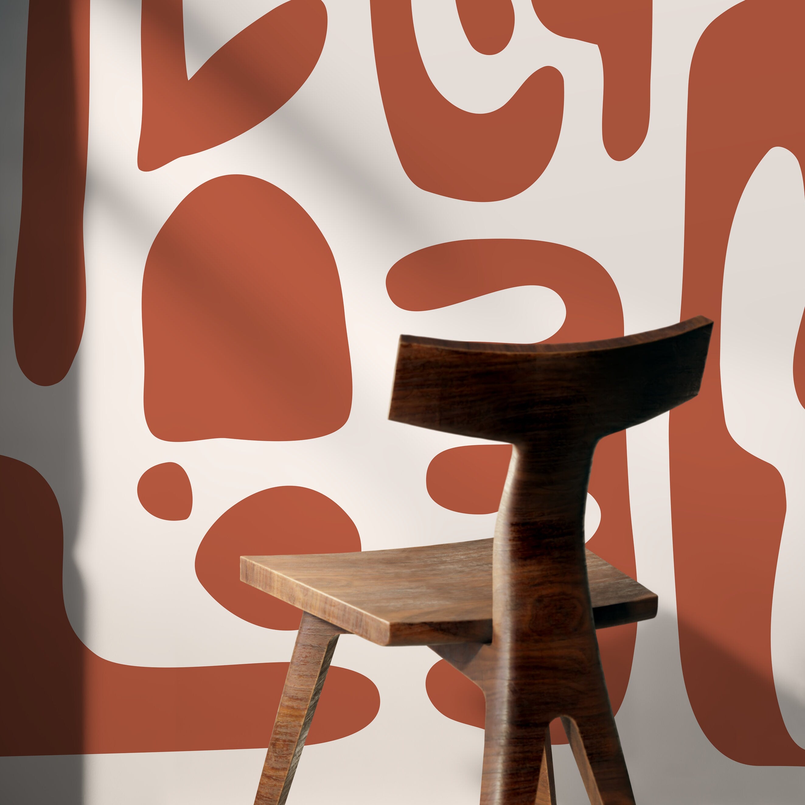 Abstract Wallpaper With Bold Organic Shapes In Terracotta And Cream - D595