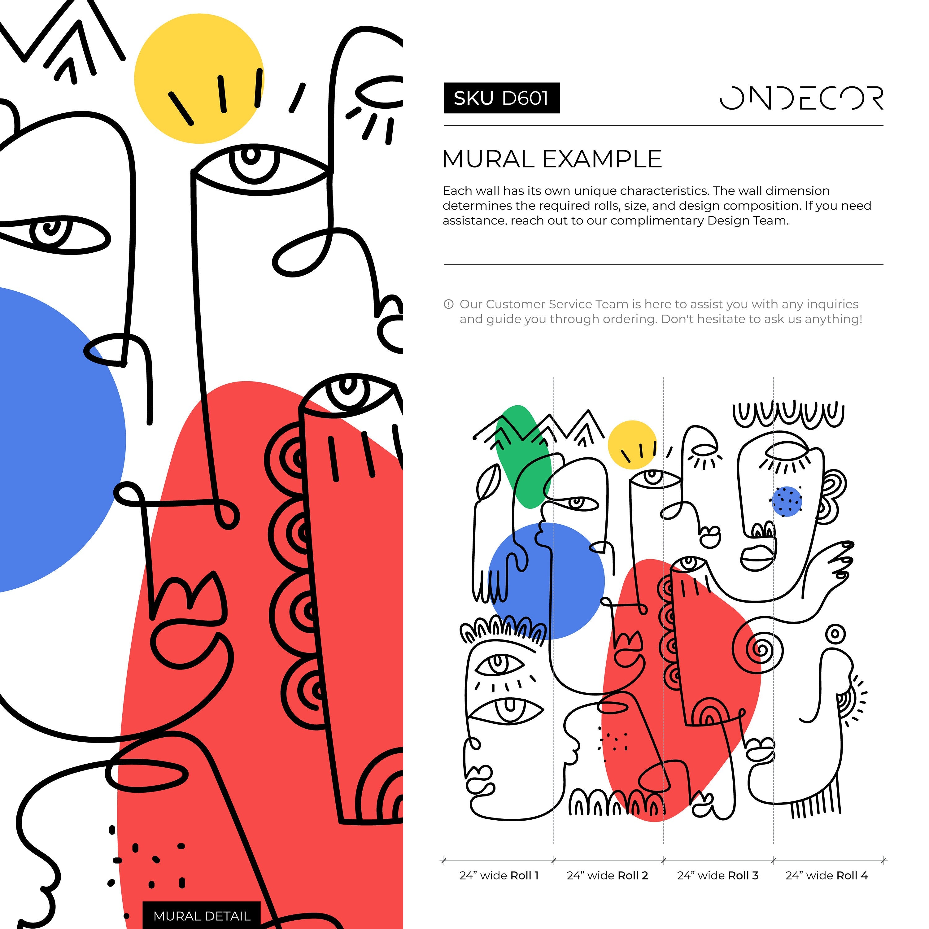 Abstract Wallpaper With Line Art Faces In Black, Red, And Blue - D601