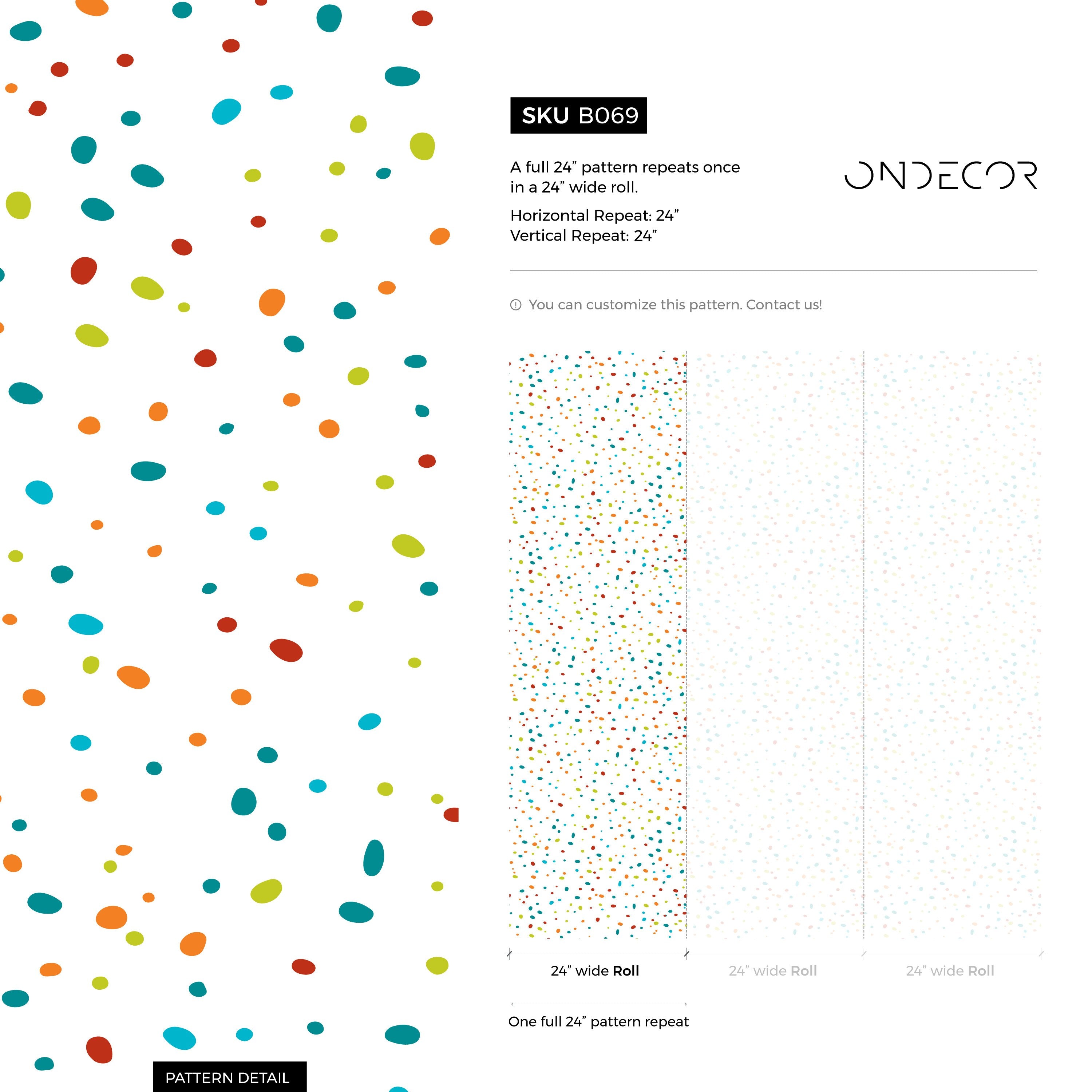 Confetti Wallpaper With A Scattered Dot Motif In Red, Orange, And Blue - B069