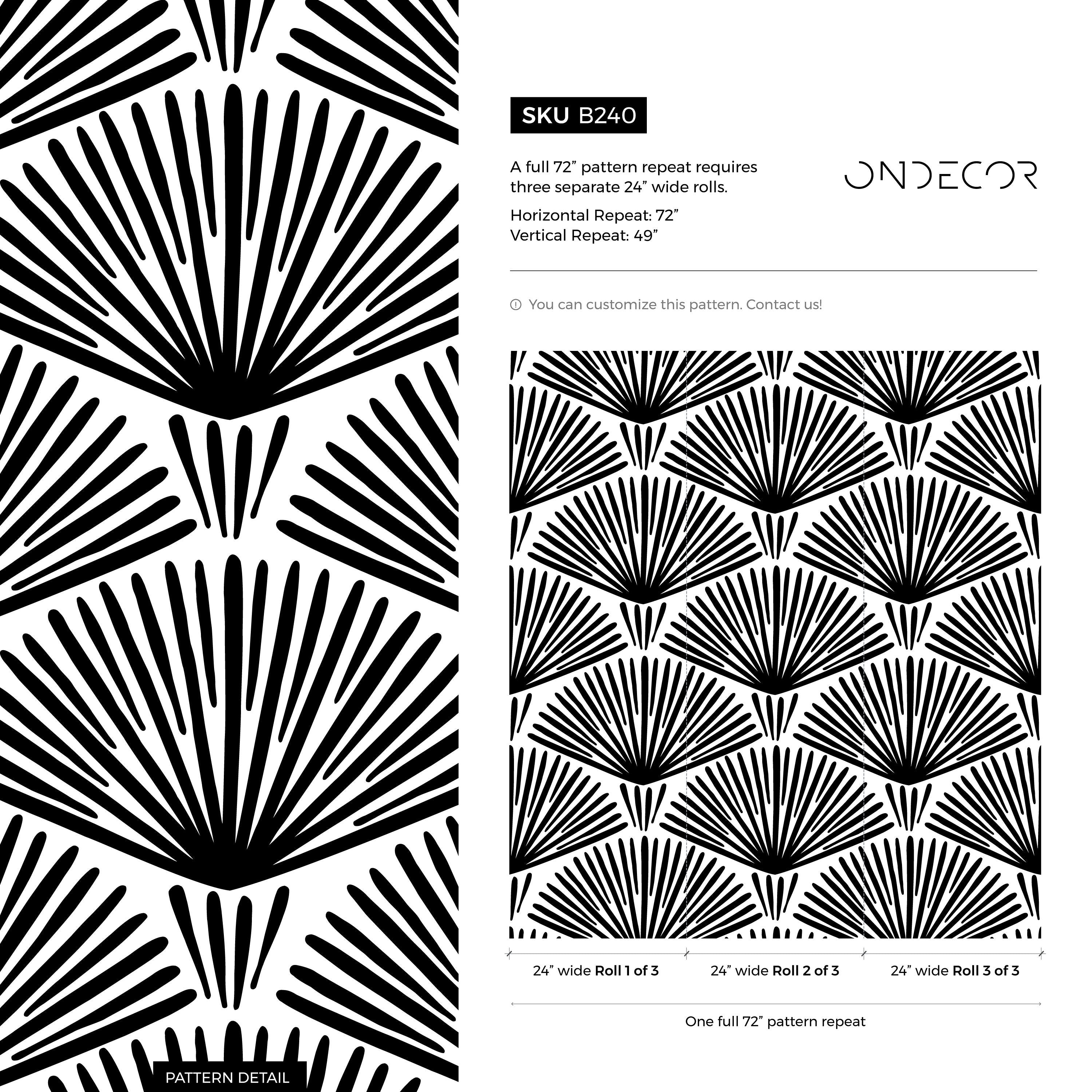 Art Deco Wallpaper With A Bold Fan Motif In Black And White - B240