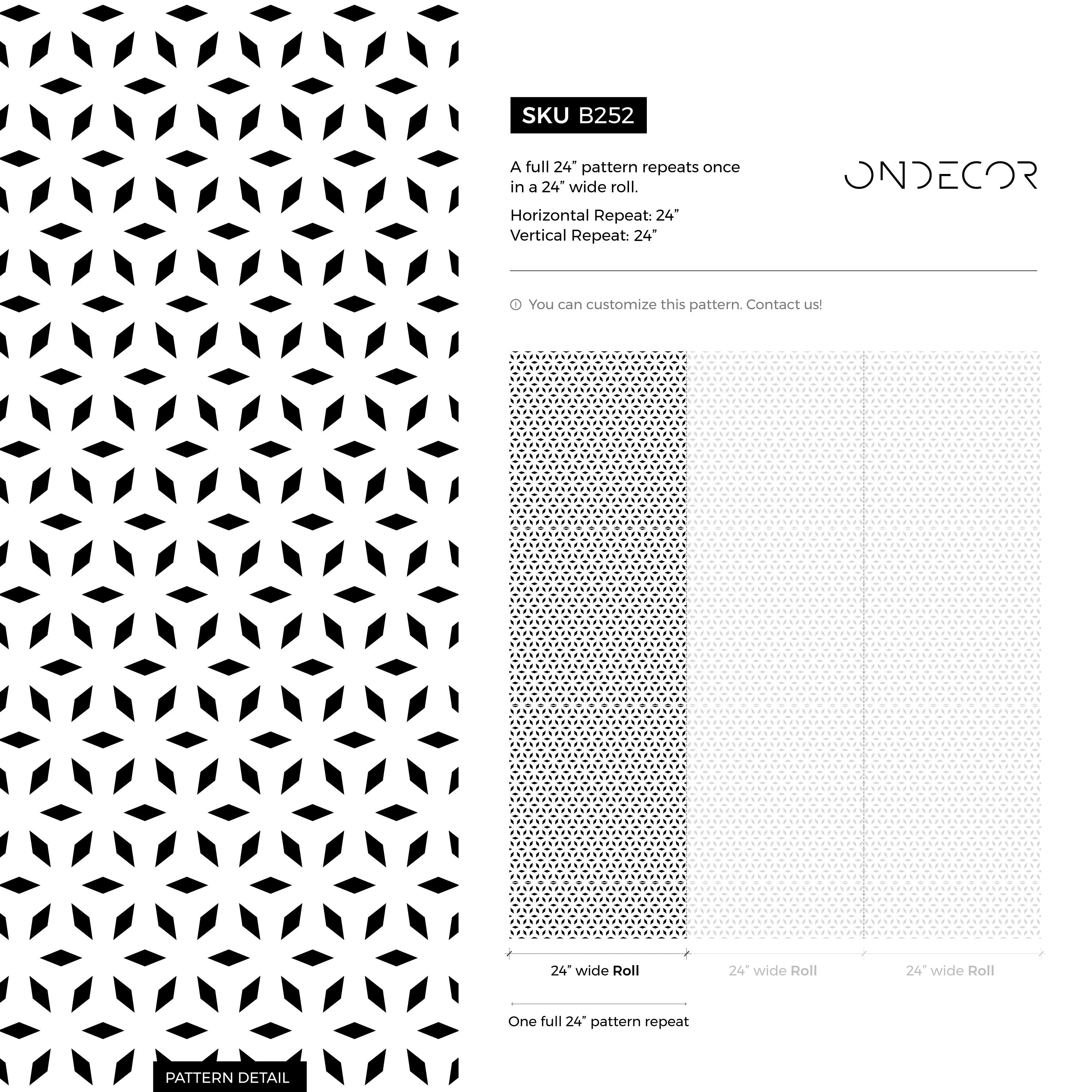 Geometric Wallpaper With A Repeating Starburst Motif In Black And White - B252