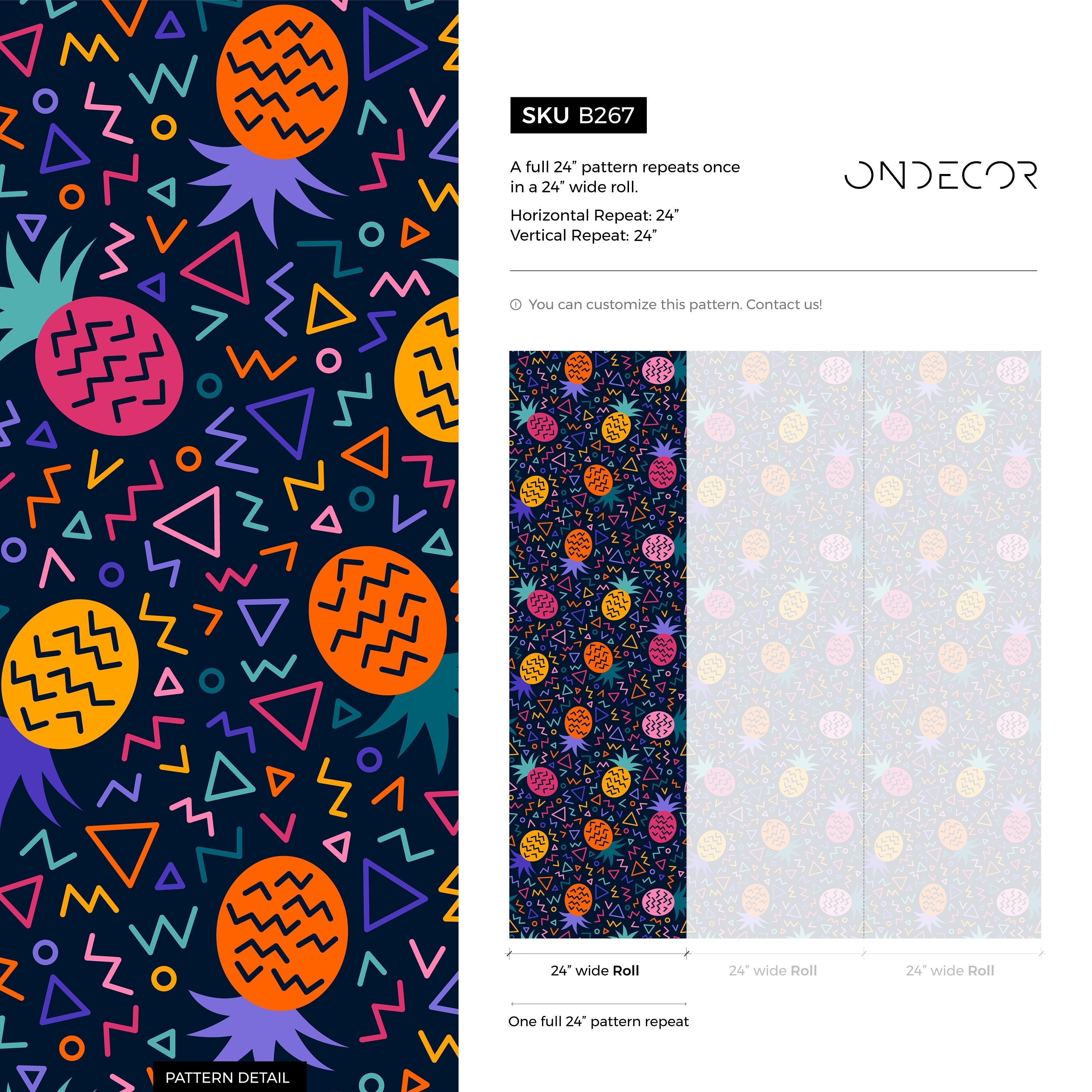 Geometric Wallpaper With A Retro Pineapple Motif In Pink, Orange, And Yellow - B267