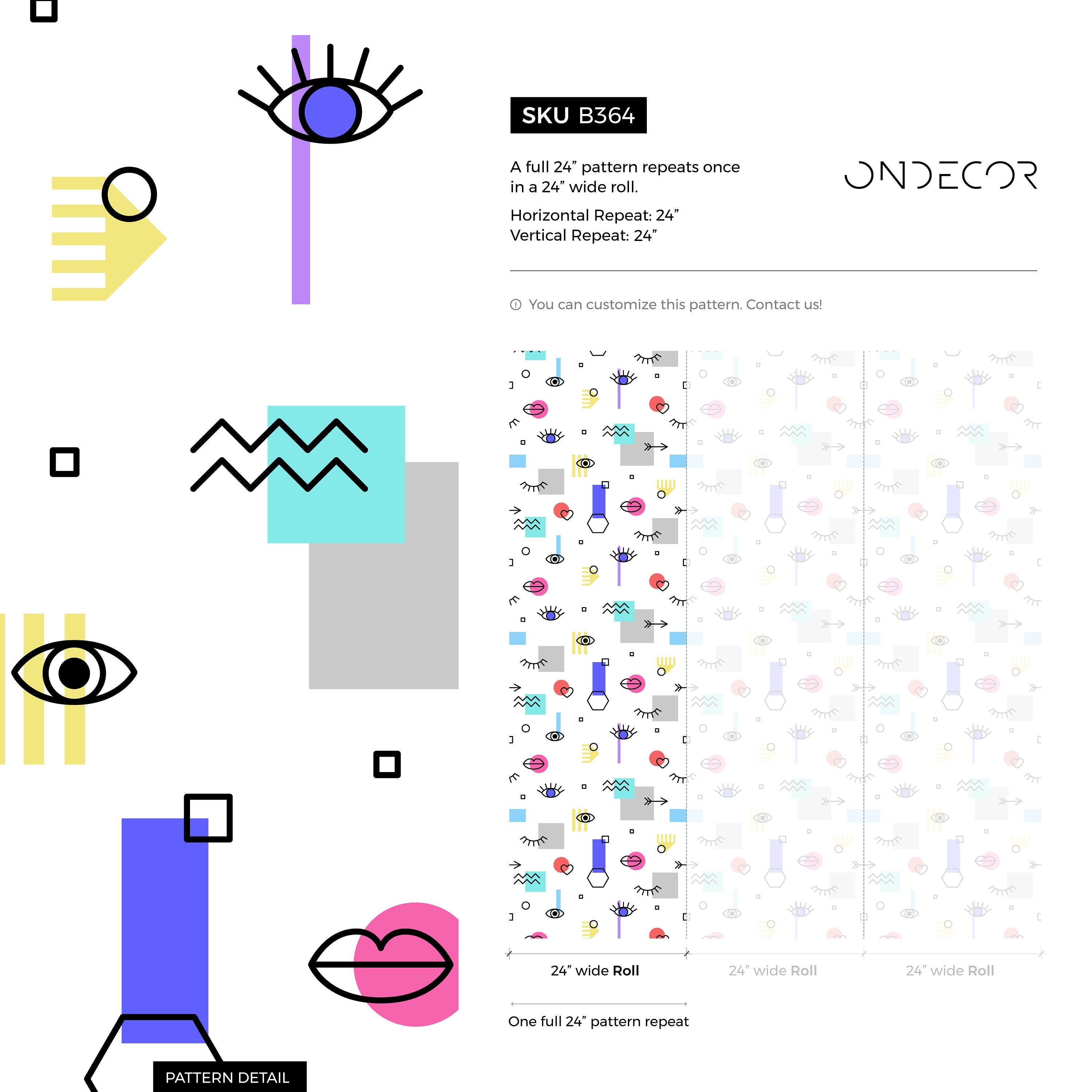 Abstract Wallpaper Featuring Eyes, Hearts, And Shapes In Blue, Pink, And Yellow - B364