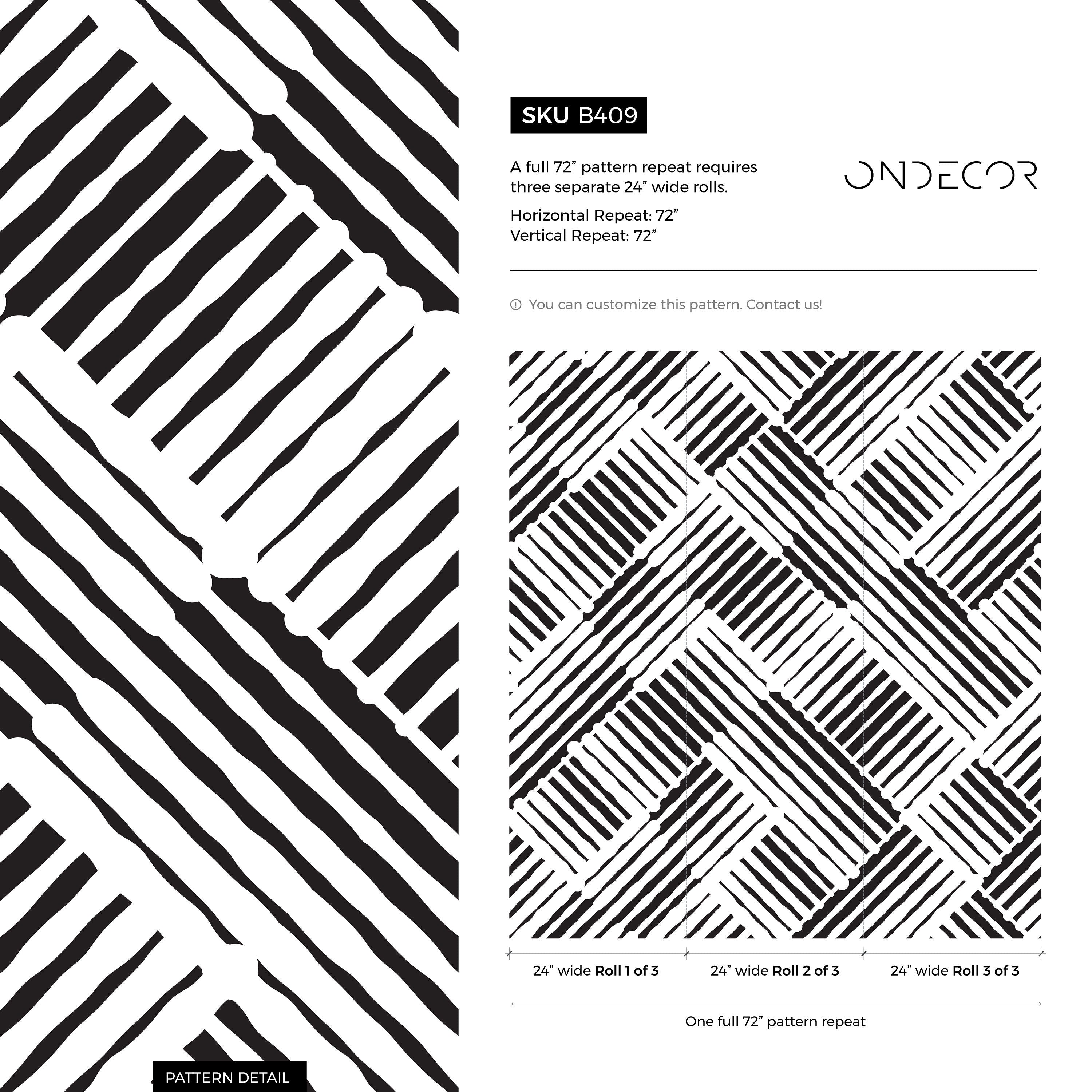 Abstract Wallpaper With A Bold Woven Line Motif In Black And White - B409