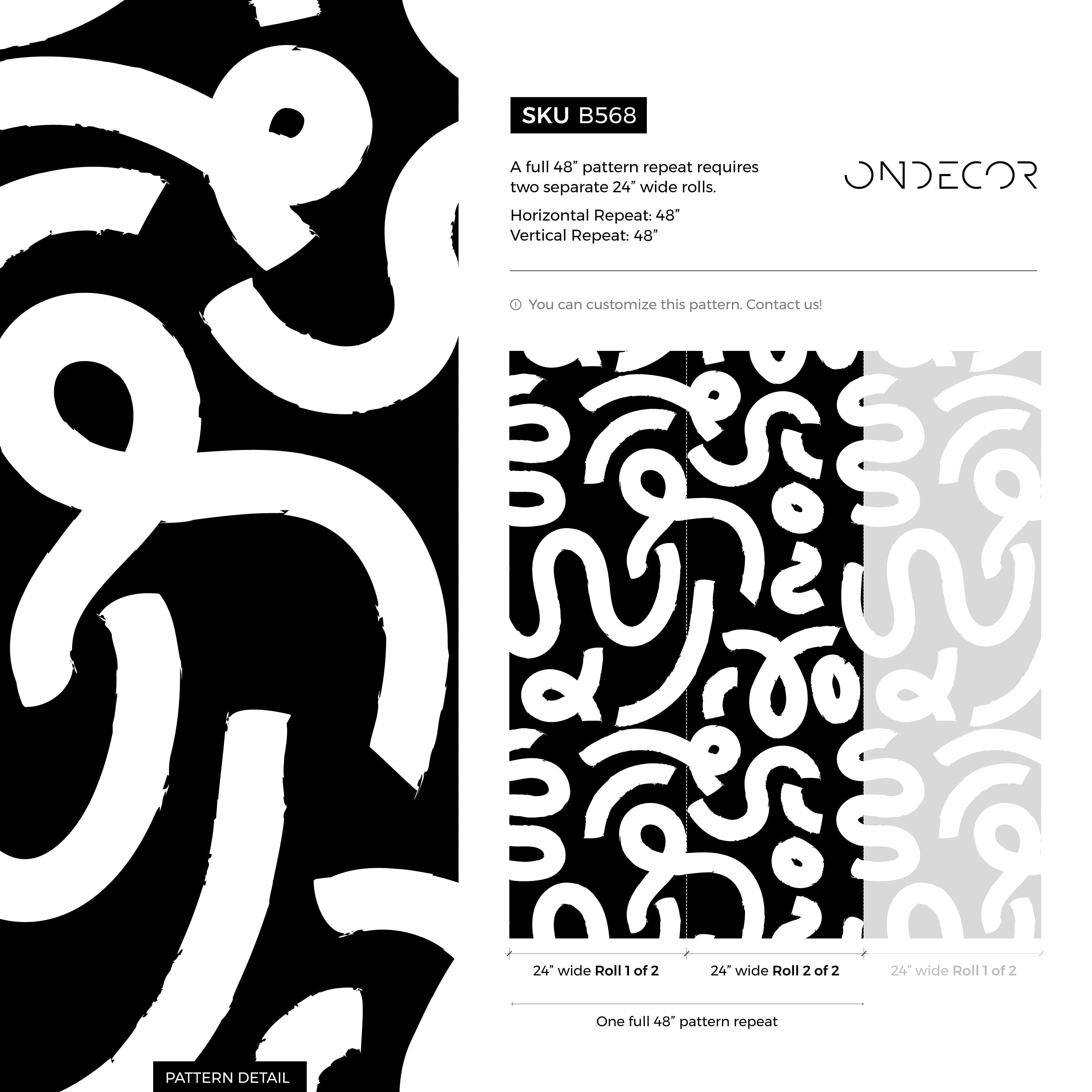 Abstract Wallpaper With Bold Winding Brush Strokes In Black And White - B568