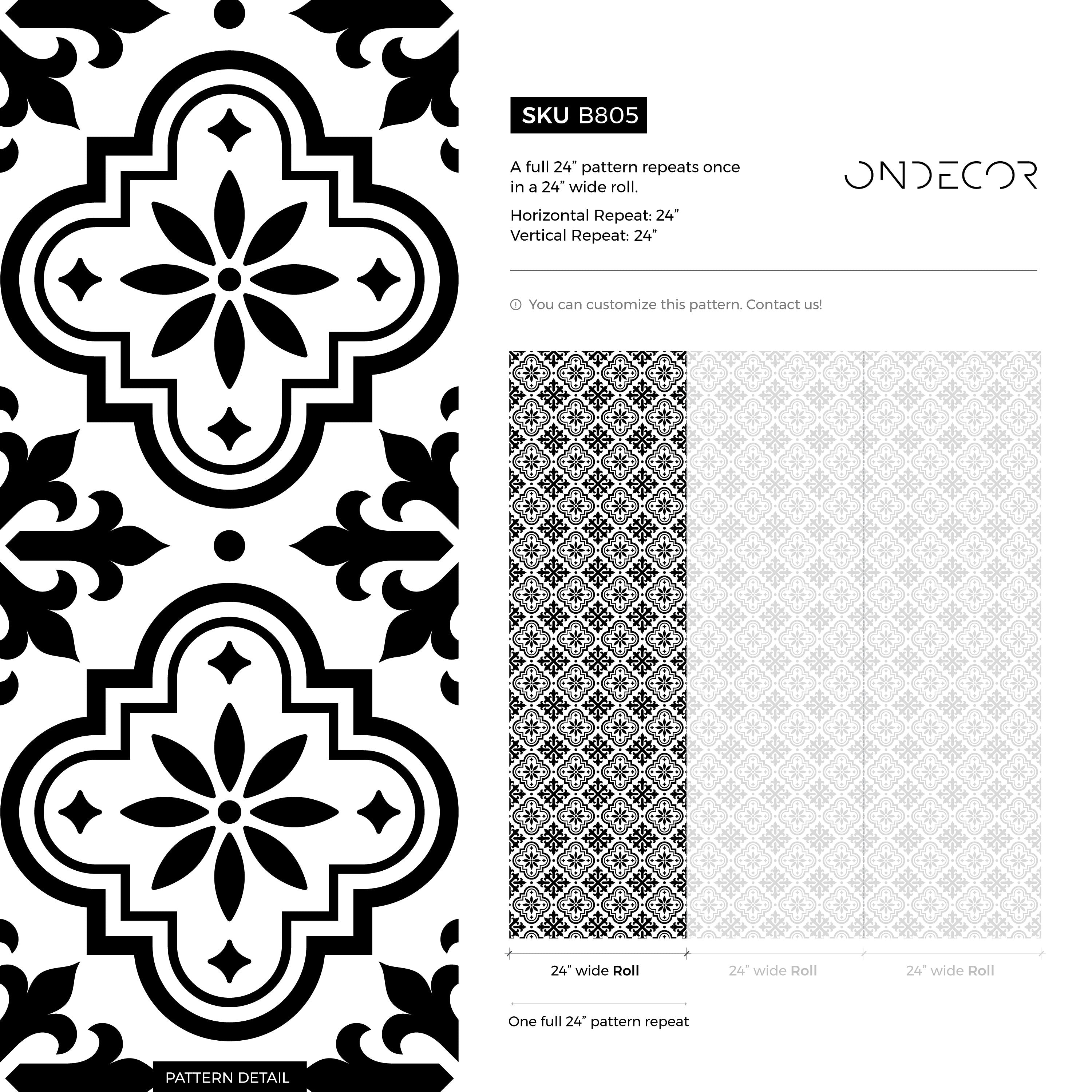 Tile Wallpaper With A Spanish Geometric Motif In Black And White - B805