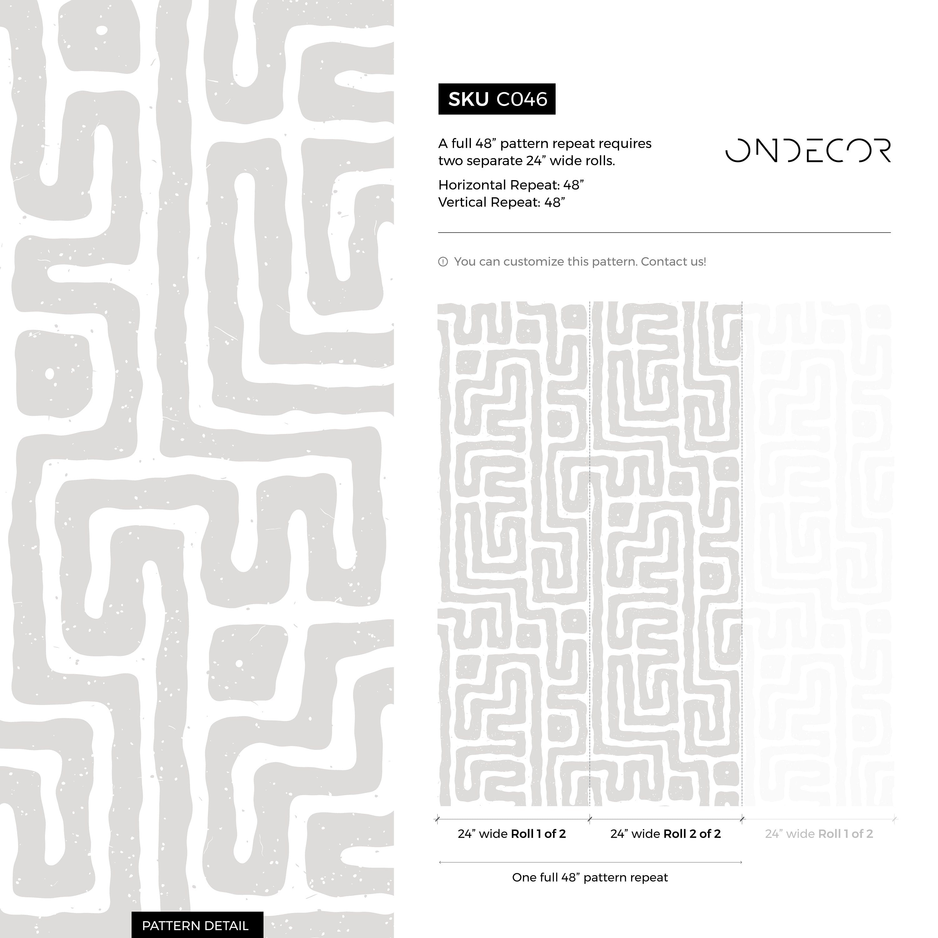 Geometric Wallpaper With A Hand-drawn Labyrinth Motif In Light Grey - C046