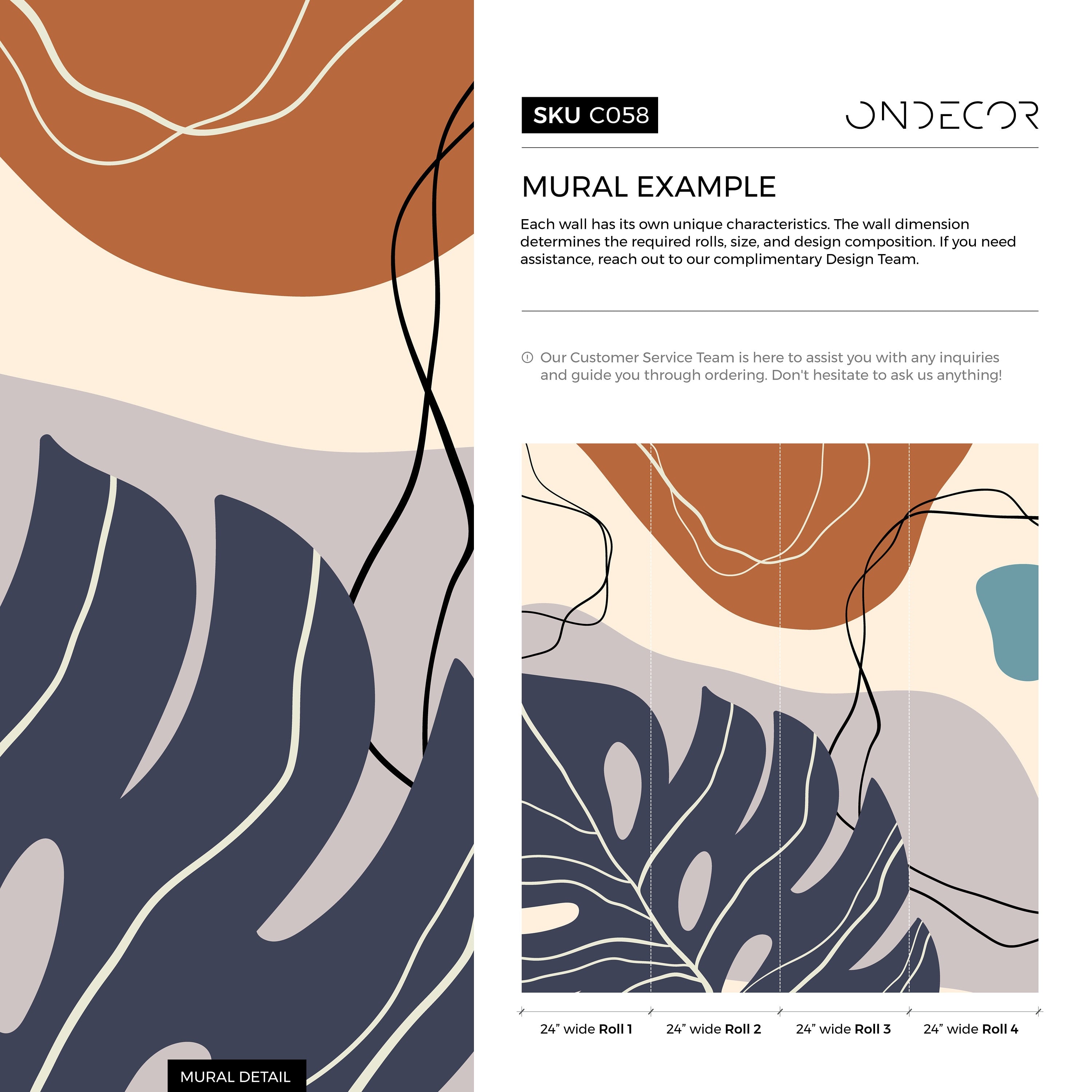 Abstract Wallpaper With A Botanical Motif In Navy, Brown, And Taupe - C058