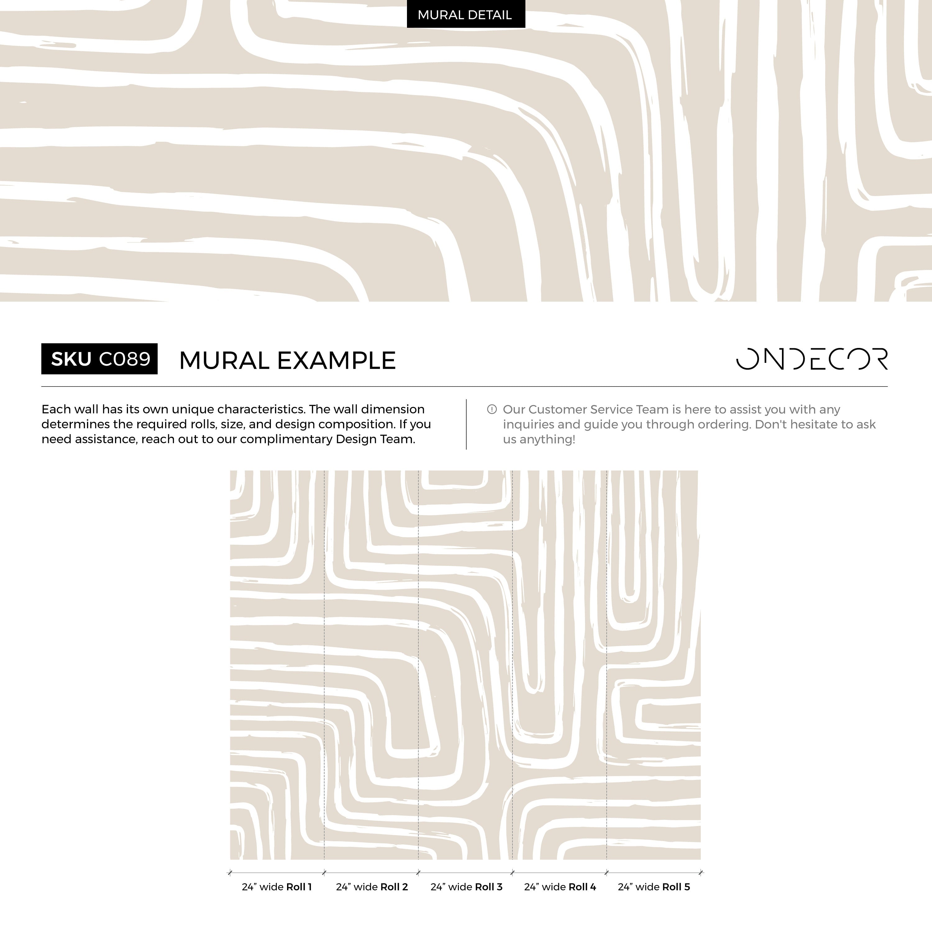 Abstract Wallpaper With Curved Brushstroke Lines In Beige And White - C089