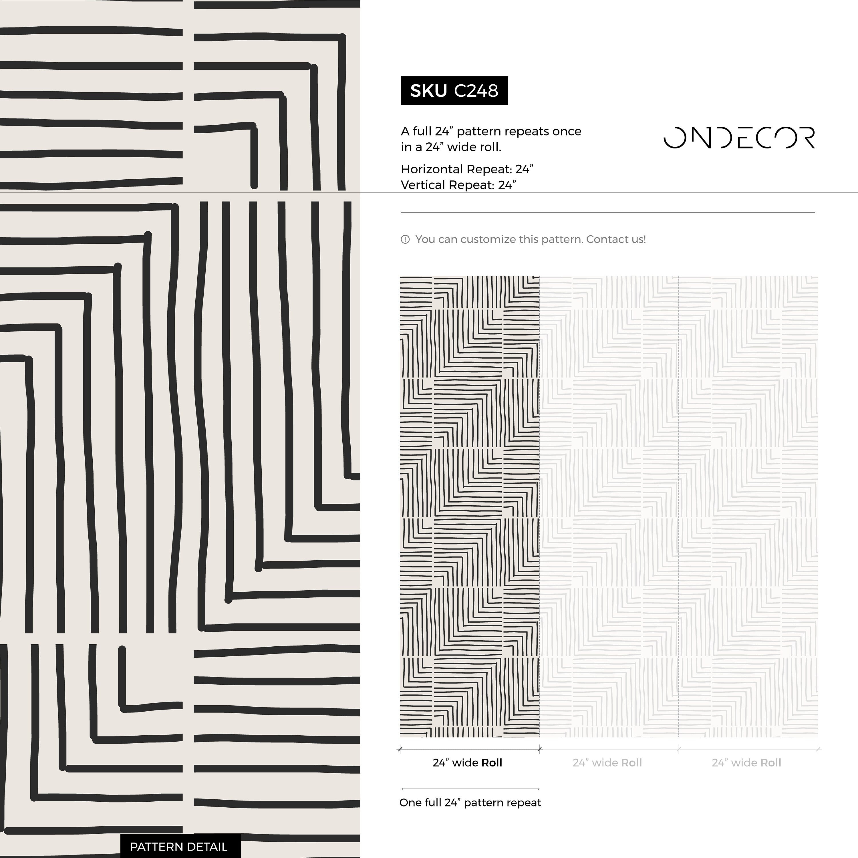 Abstract Wallpaper With A Hand-drawn Maze Motif In Black And Beige - C248