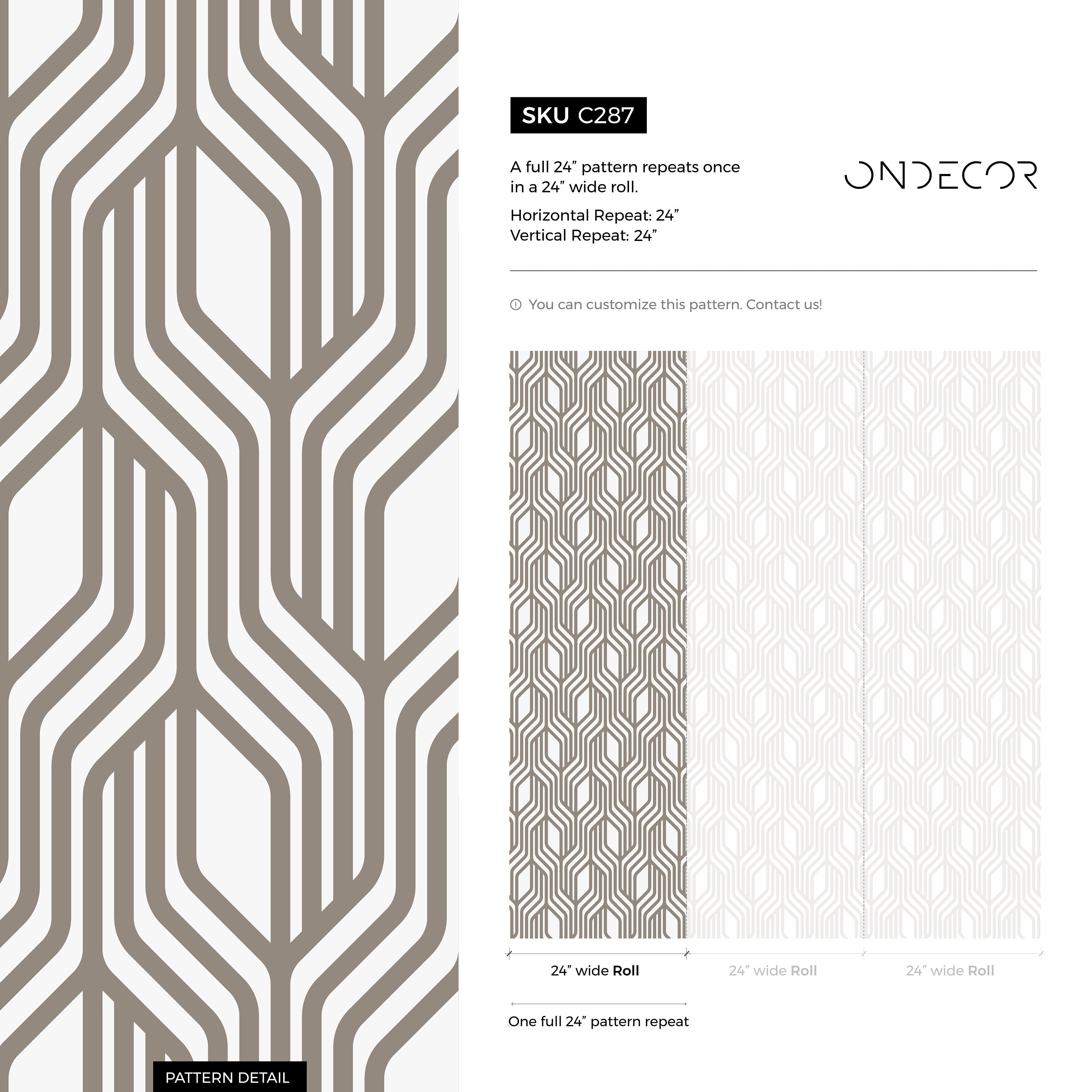 Geometric Wallpaper With An Interlocking Linear Pattern In Beige - C287