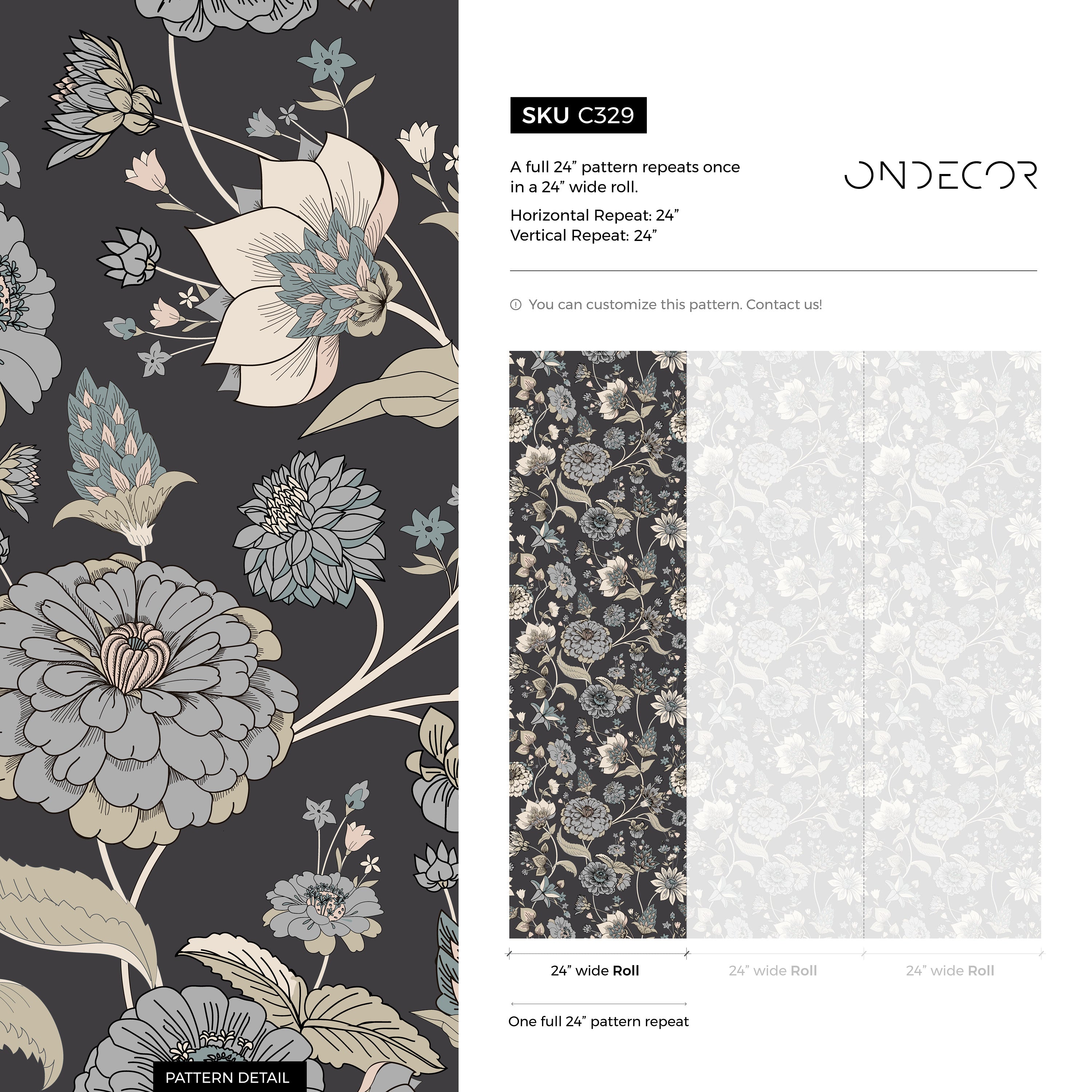 Floral Wallpaper With A Vintage Botanical Motif In Blue, Beige, And Teal - C329