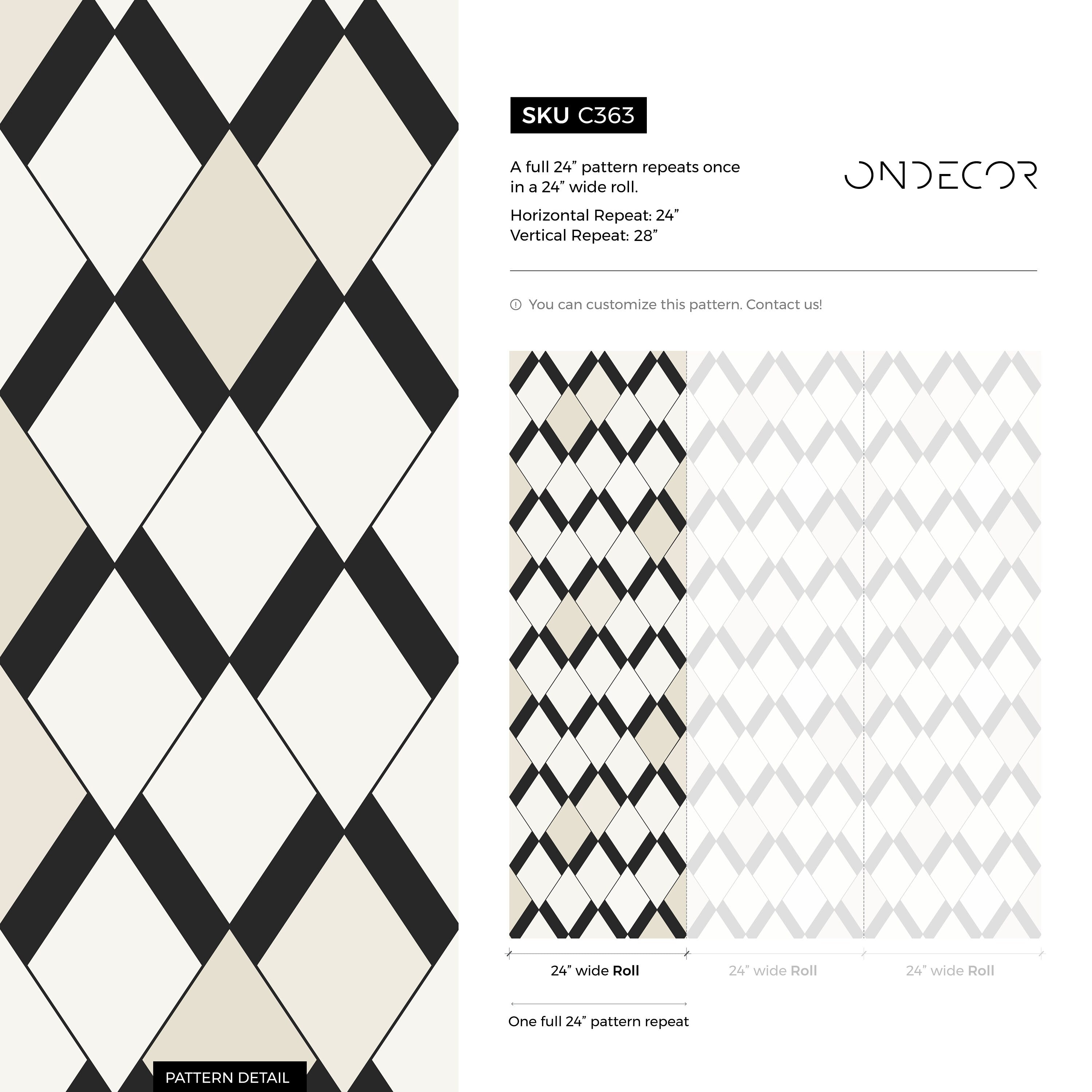 Geometric Wallpaper With A Modern Diamond Motif In Black, White, And Beige - C363
