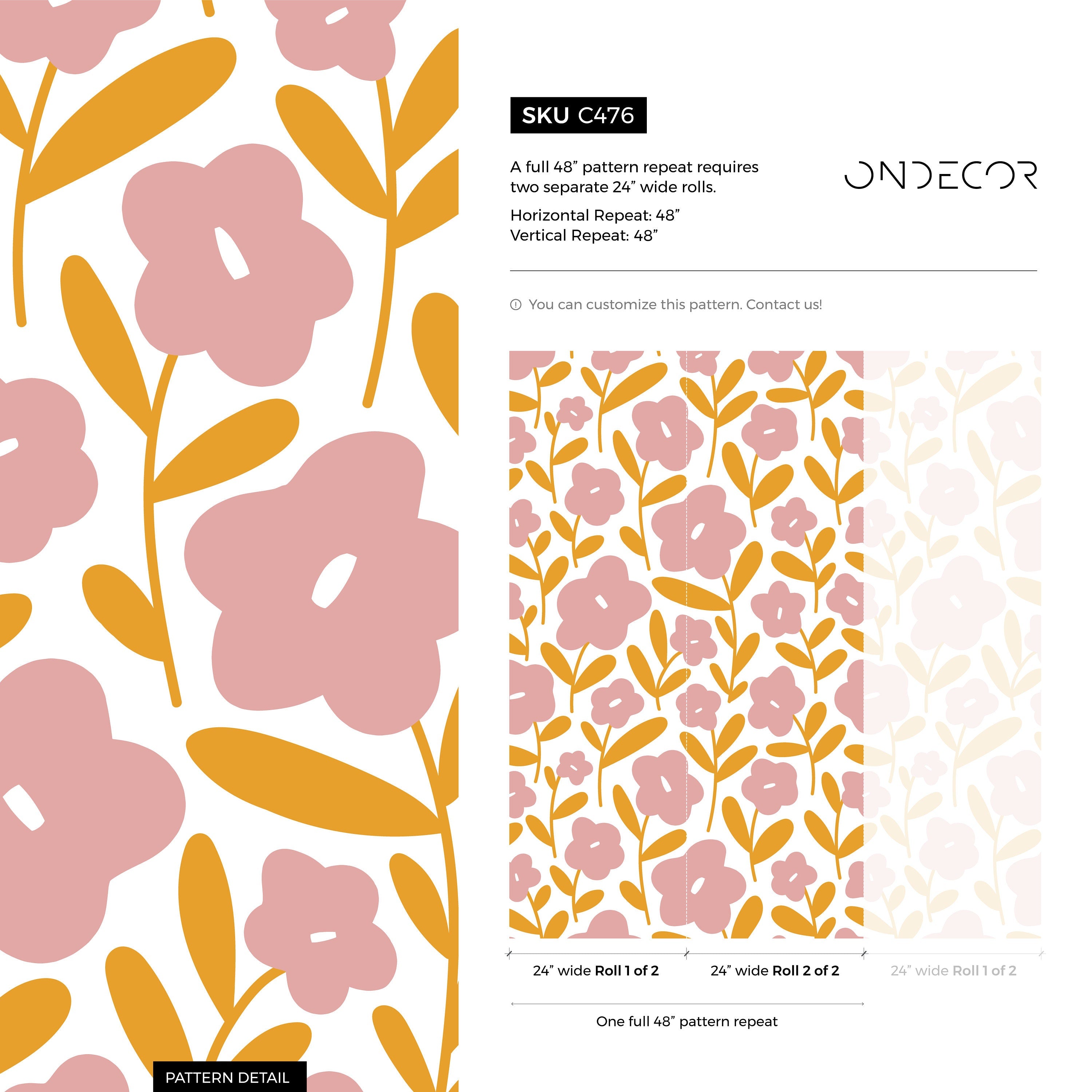 Floral Wallpaper Featuring Stylized Flowers In Pink And Yellow - C476