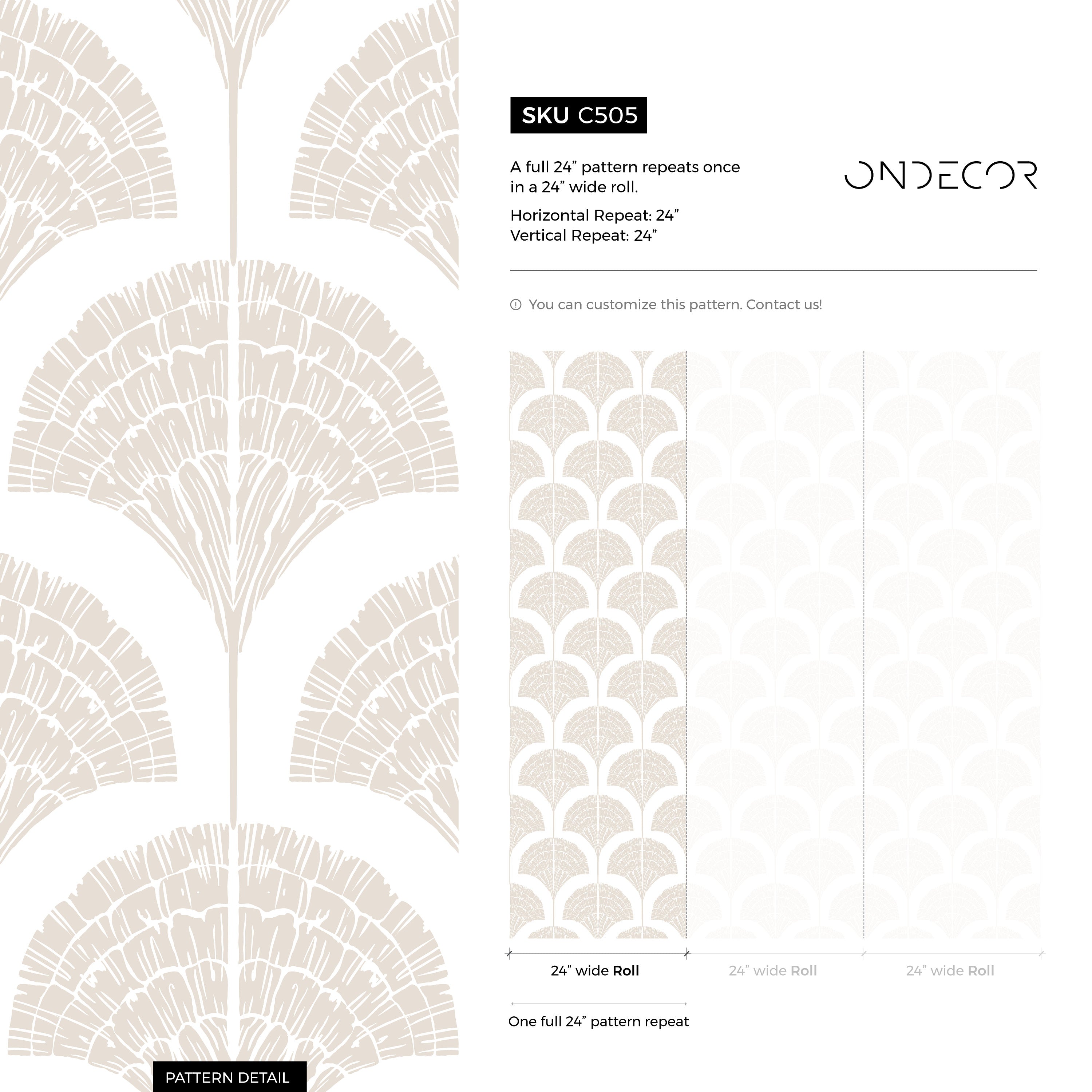 Art Deco Wallpaper With A Stylized Palm Fan Motif In Beige - C505
