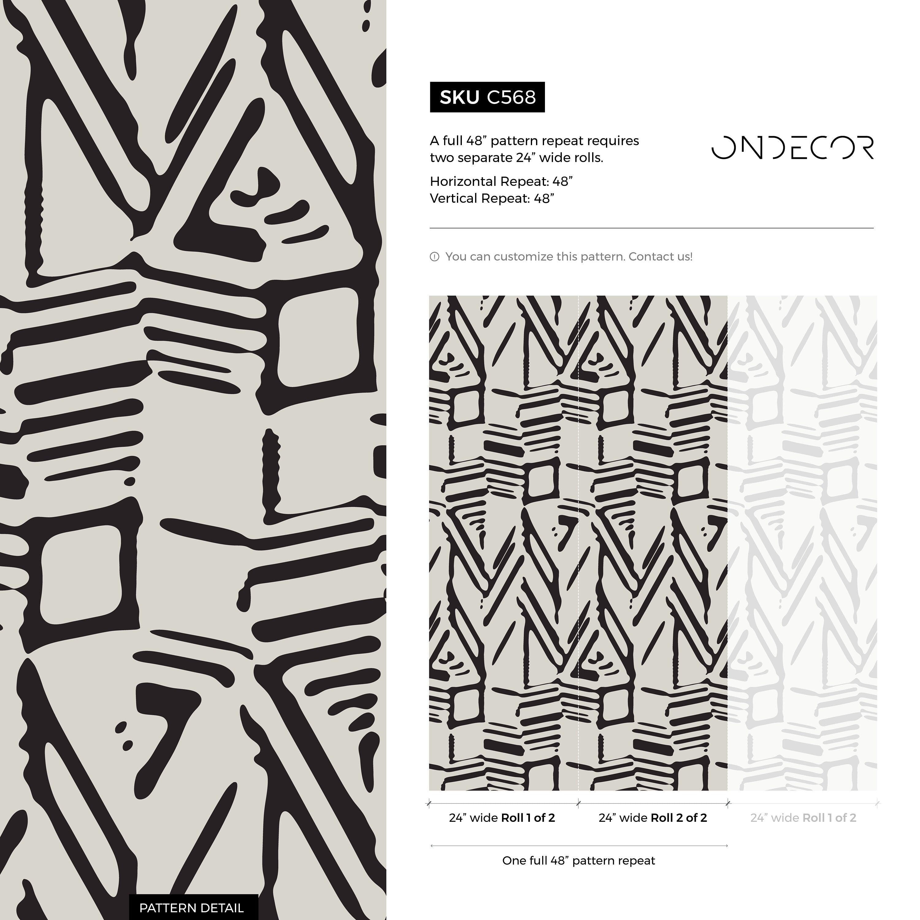Abstract Wallpaper With A Bold Block Print Motif In Black And Beige - C568