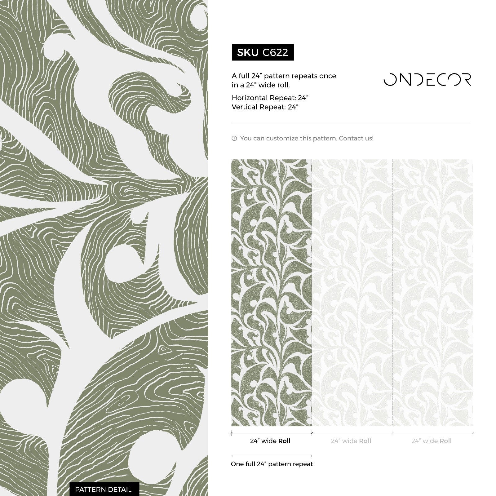 Art Nouveau Wallpaper With Swirling Leaf Motifs In Sage Green - C622