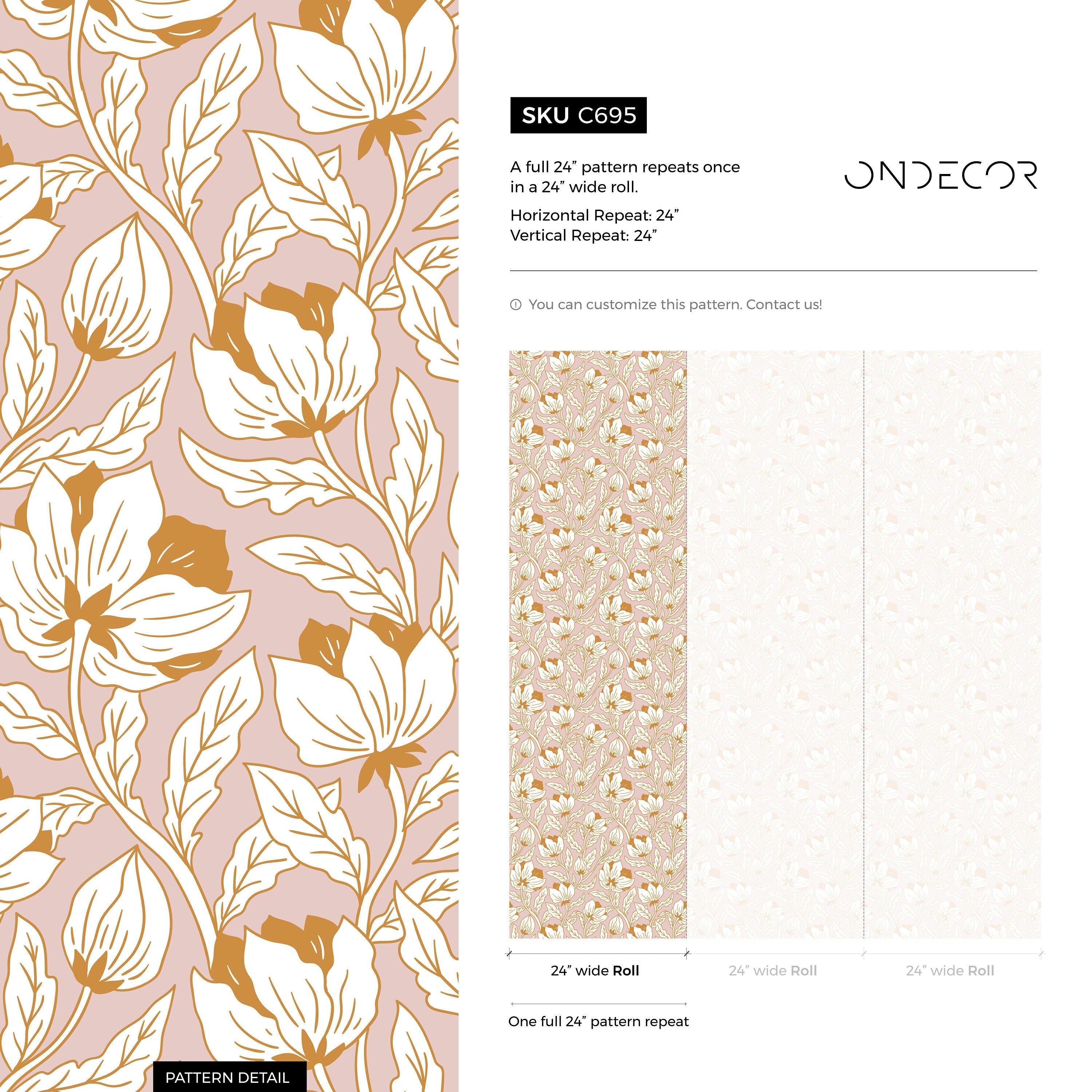Art Nouveau Wallpaper With A Stylized Floral Motif In Pink, Cream, And Gold - C695