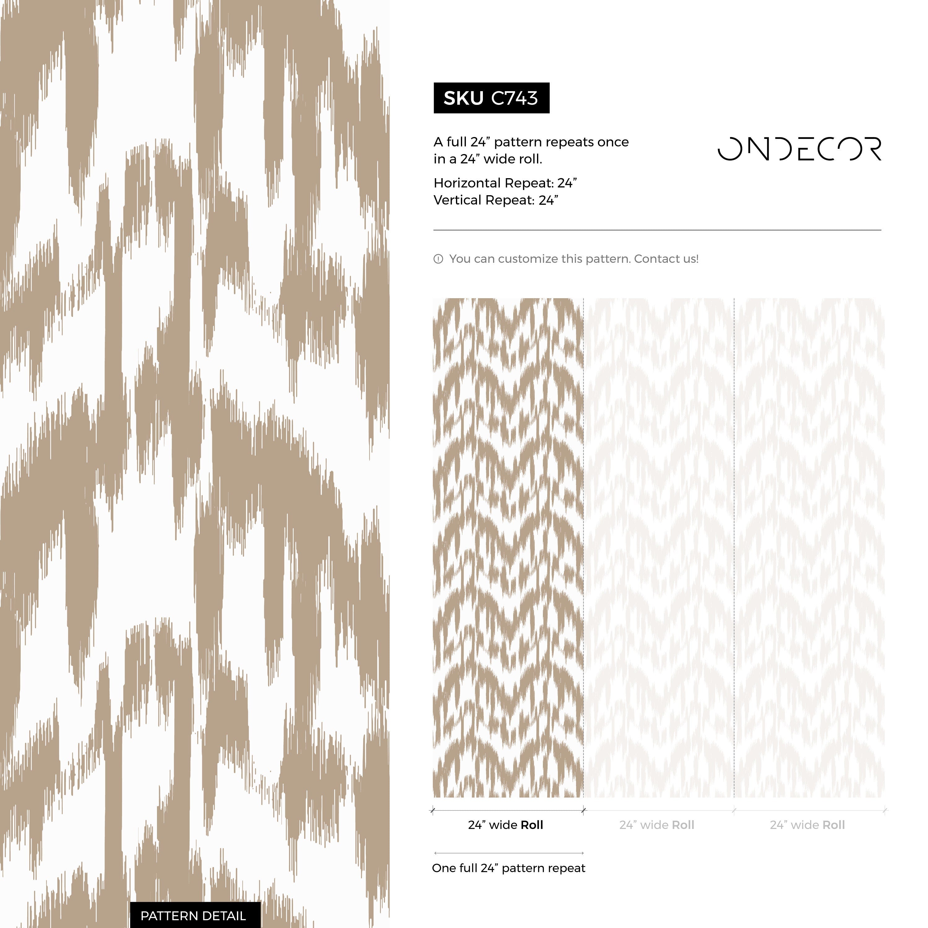 Ikat Wallpaper With A Hand-painted Abstract Motif In Beige And Off-white - C743