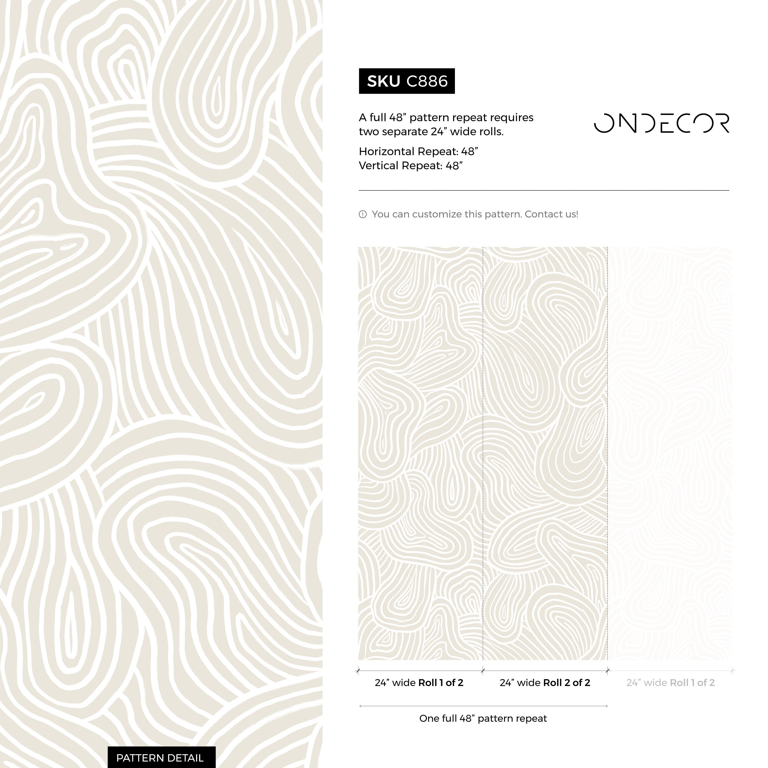 Abstract Wallpaper With Organic Contour Lines In Beige And White - C886
