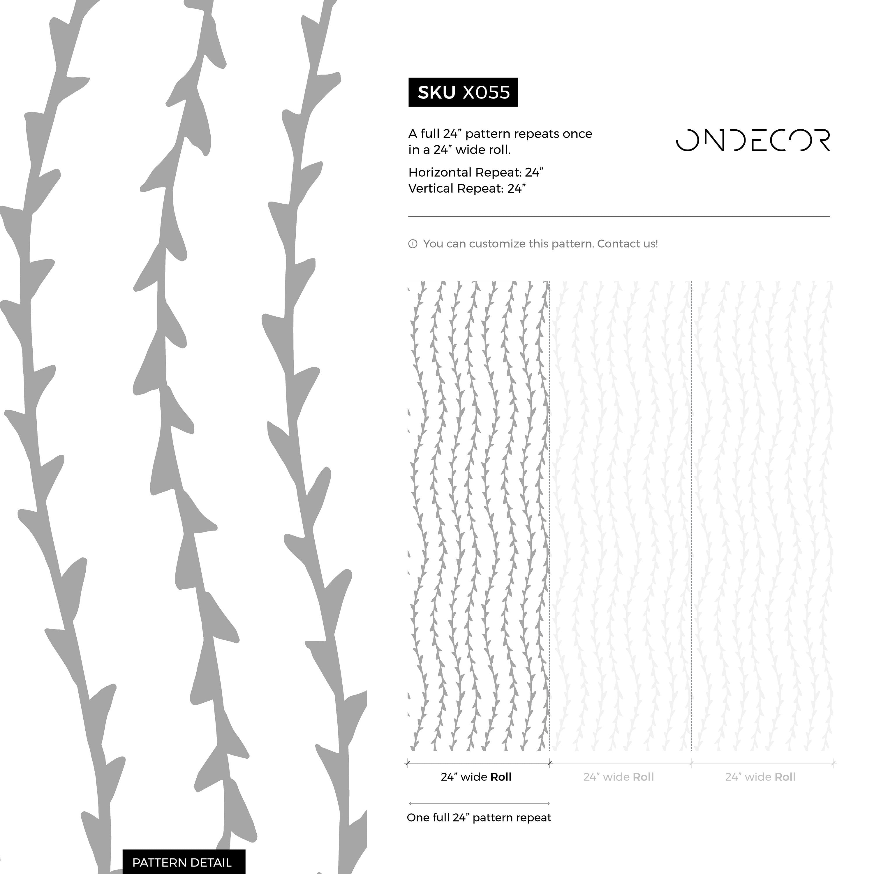 Botanical Wallpaper With A Minimalist Vine Stripe Motif In Grey - X055