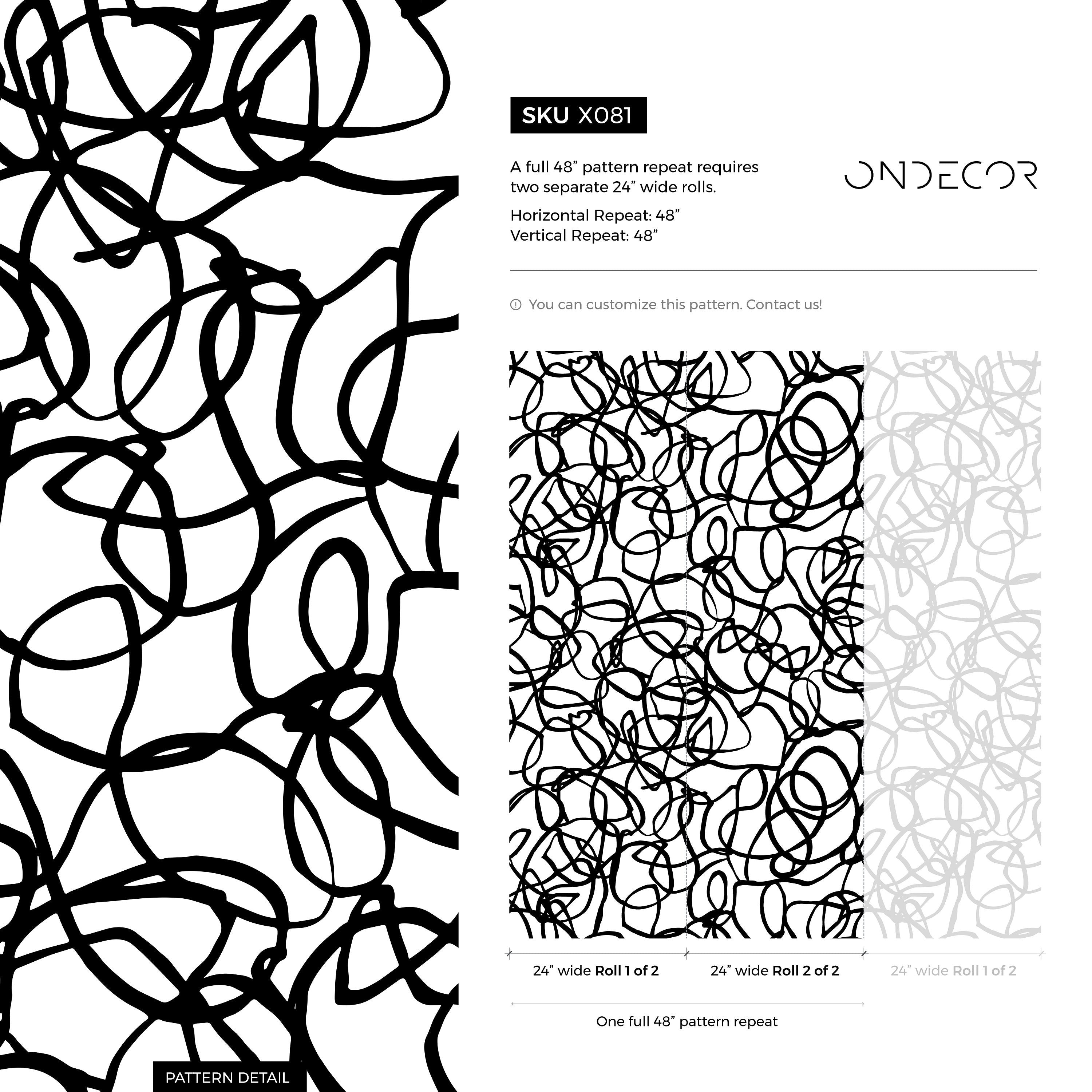 Abstract Wallpaper With Bold Scribbles And Loops In Black And White - X081