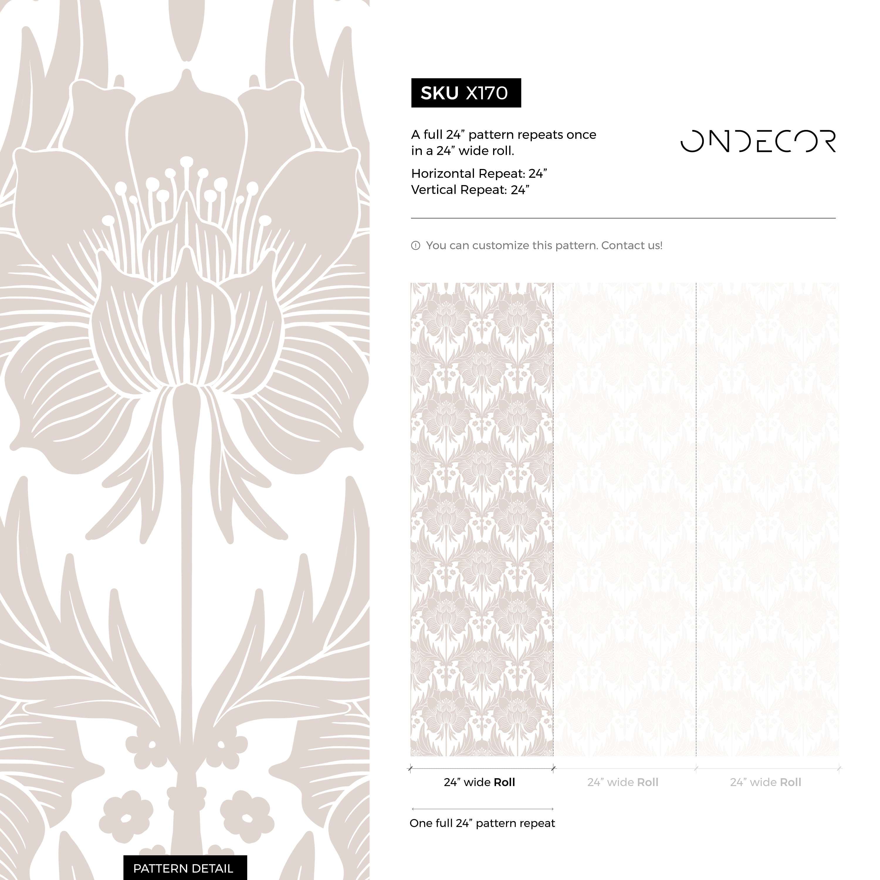 Floral Wallpaper With A Stylized Damask Motif In Neutral Beige - X170