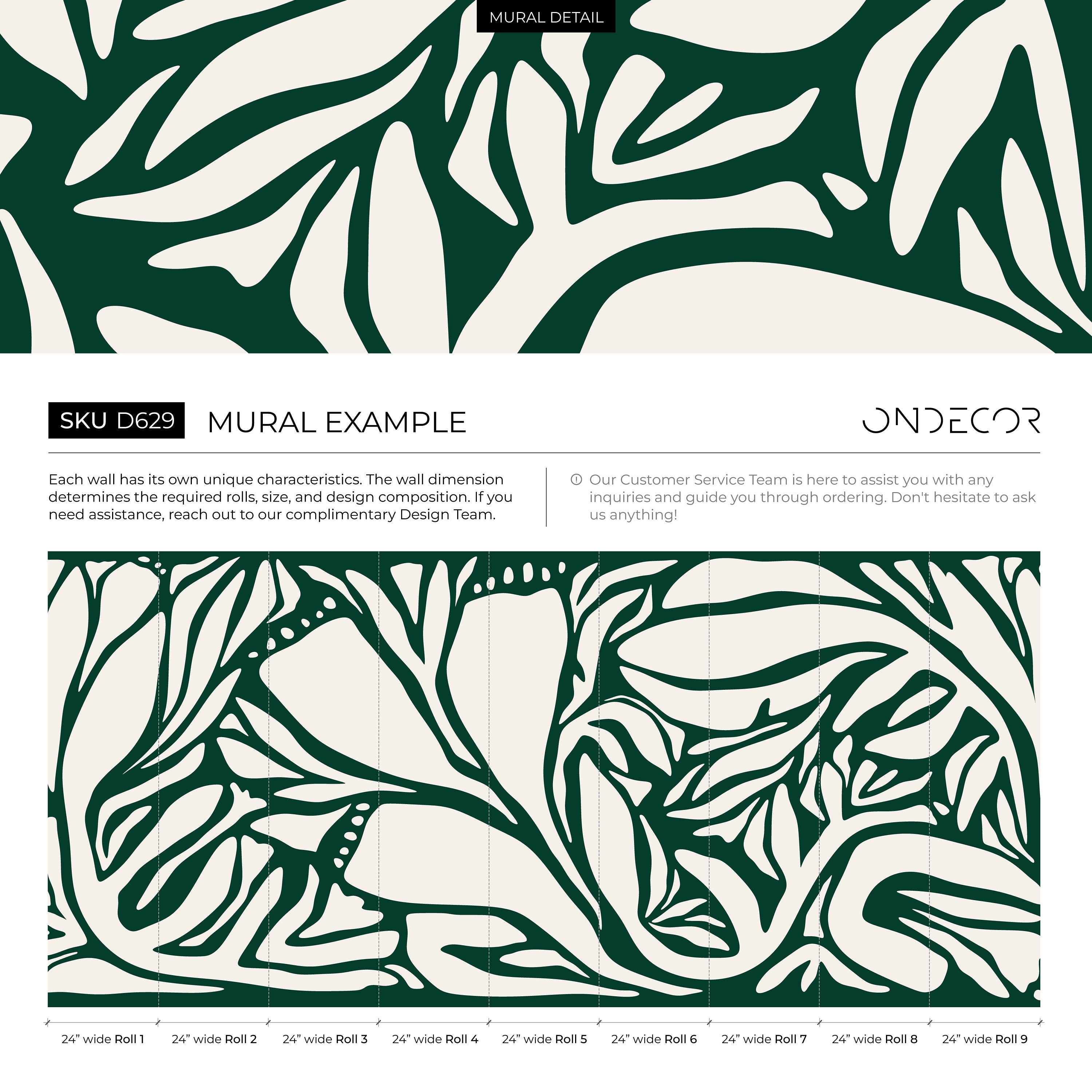 Abstract Wallpaper With A Bold Botanical Motif In Dark Green And Beige - D629