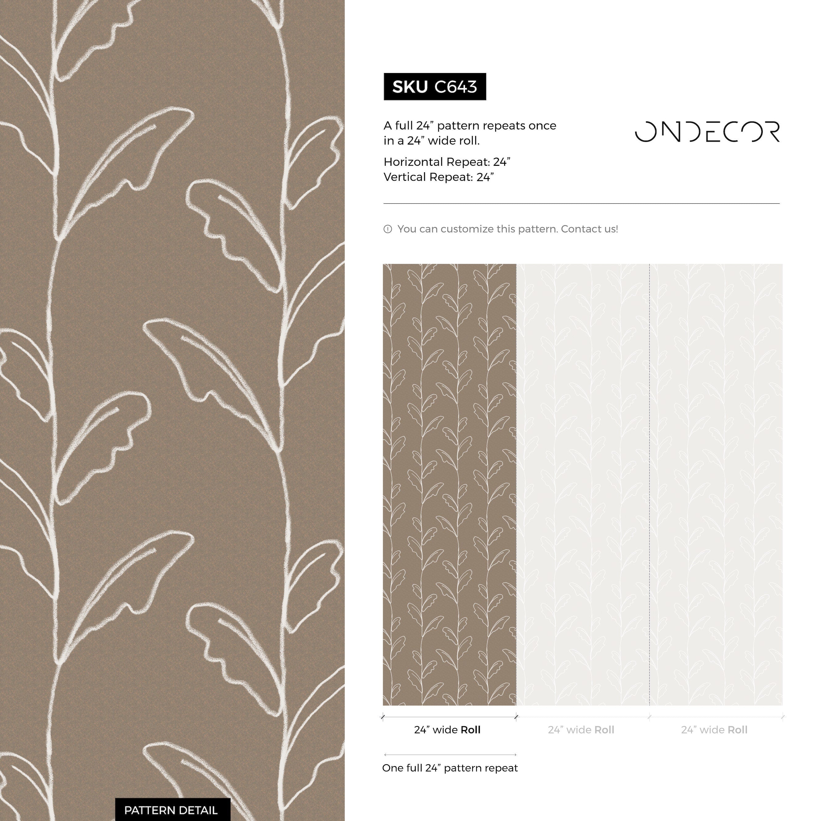 Botanical Wallpaper With Sketched Leaf Vines In Beige And White - C643