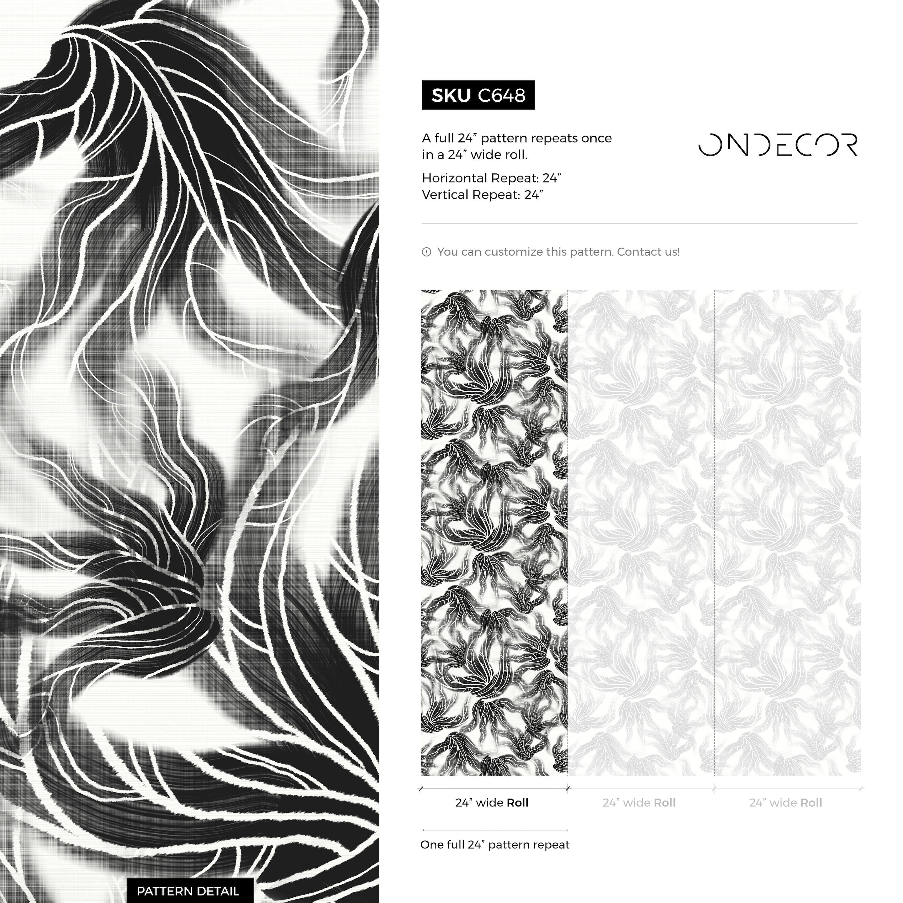 Abstract Wallpaper With Flowing Organic Lines In Black And White - C648