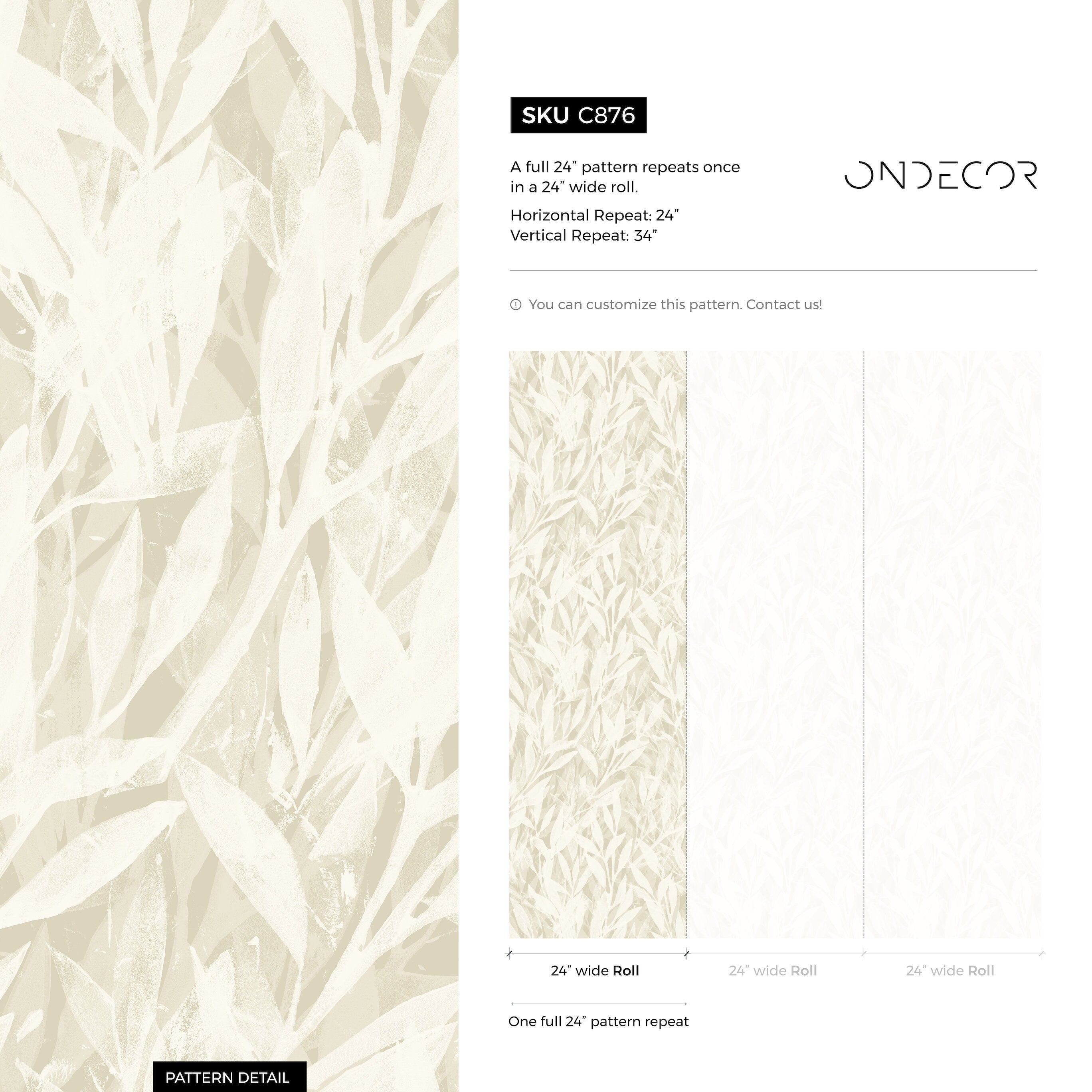 Botanical Wallpaper Featuring Soft Leaf Silhouettes In Beige And Sage - C876